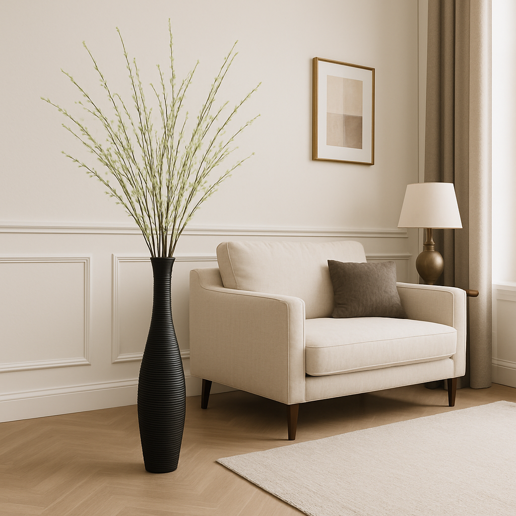 Large Mango Wood Floor Vase – Handcrafted Decorative Highlight from Thailand, 34 inches
