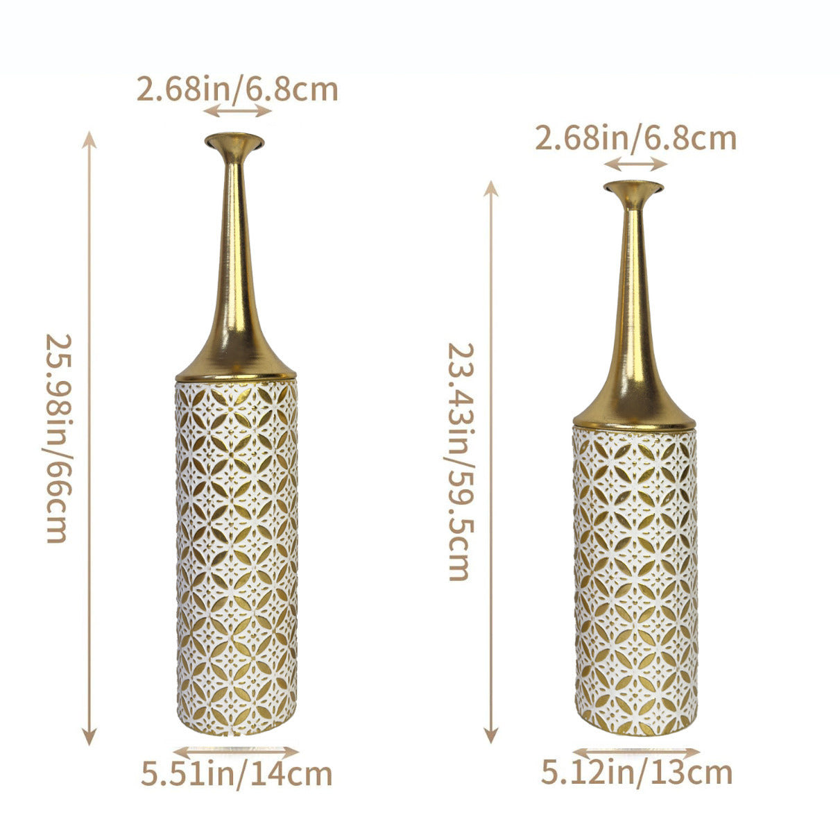 Metal Floor Vase Set of 2 – Tall & Large Handmade Standing Vases, 26/23 inches, gold