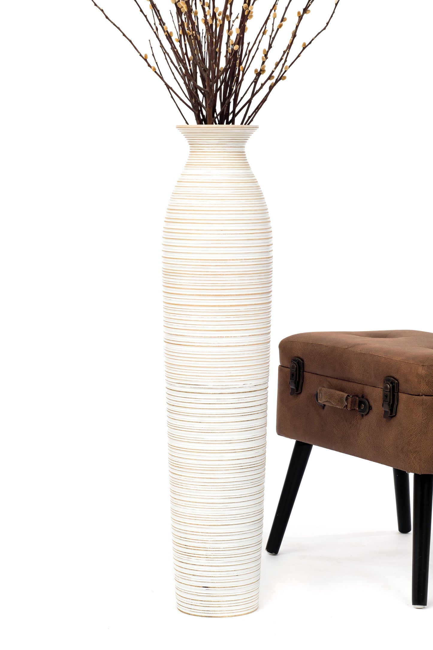 Large Mango Wood Floor Vase – Handcrafted Decorative Highlight from Thailand, 34 inches