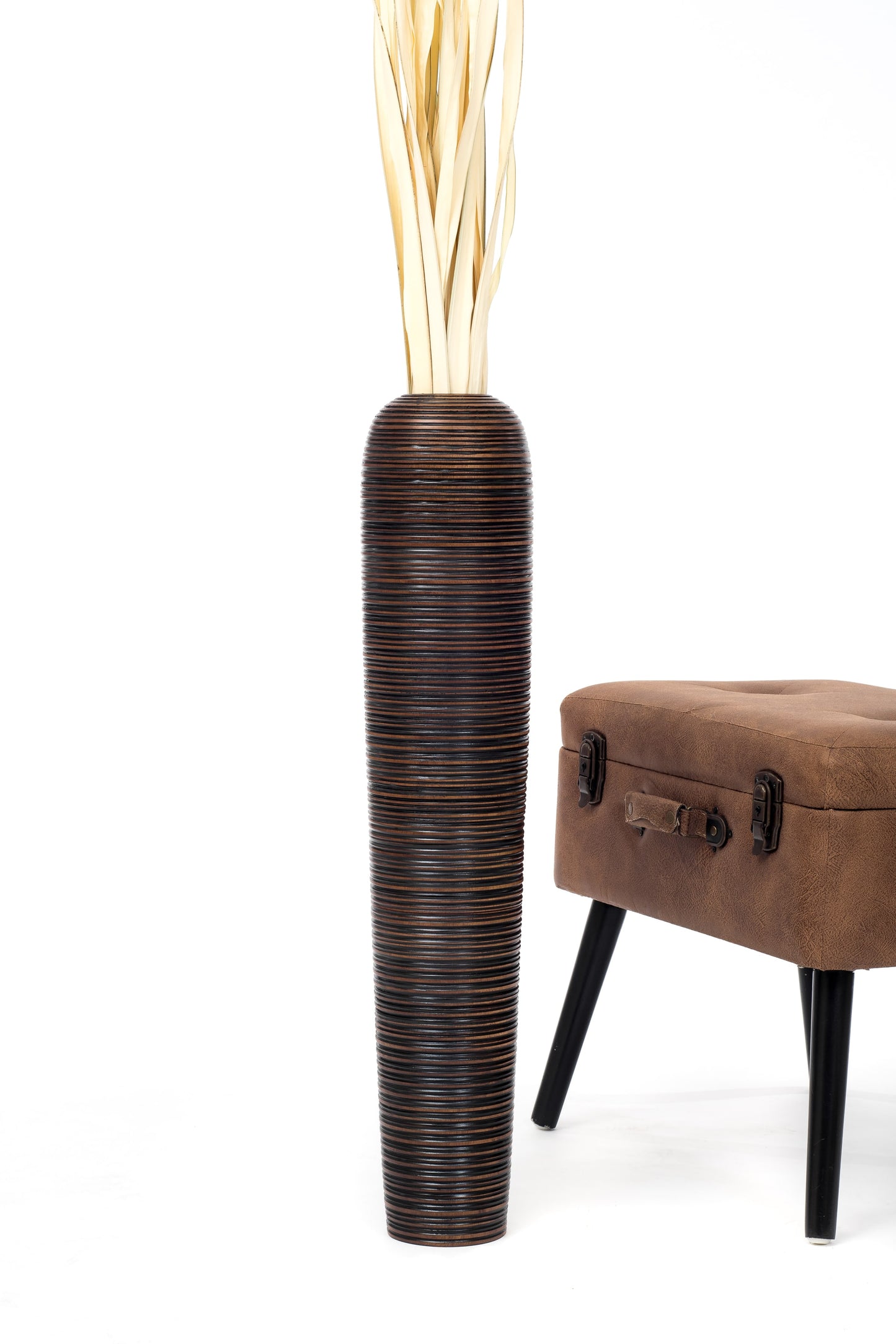 Large Mango Wood Floor Vase – Handcrafted Decorative Highlight from Thailand, 34 inches