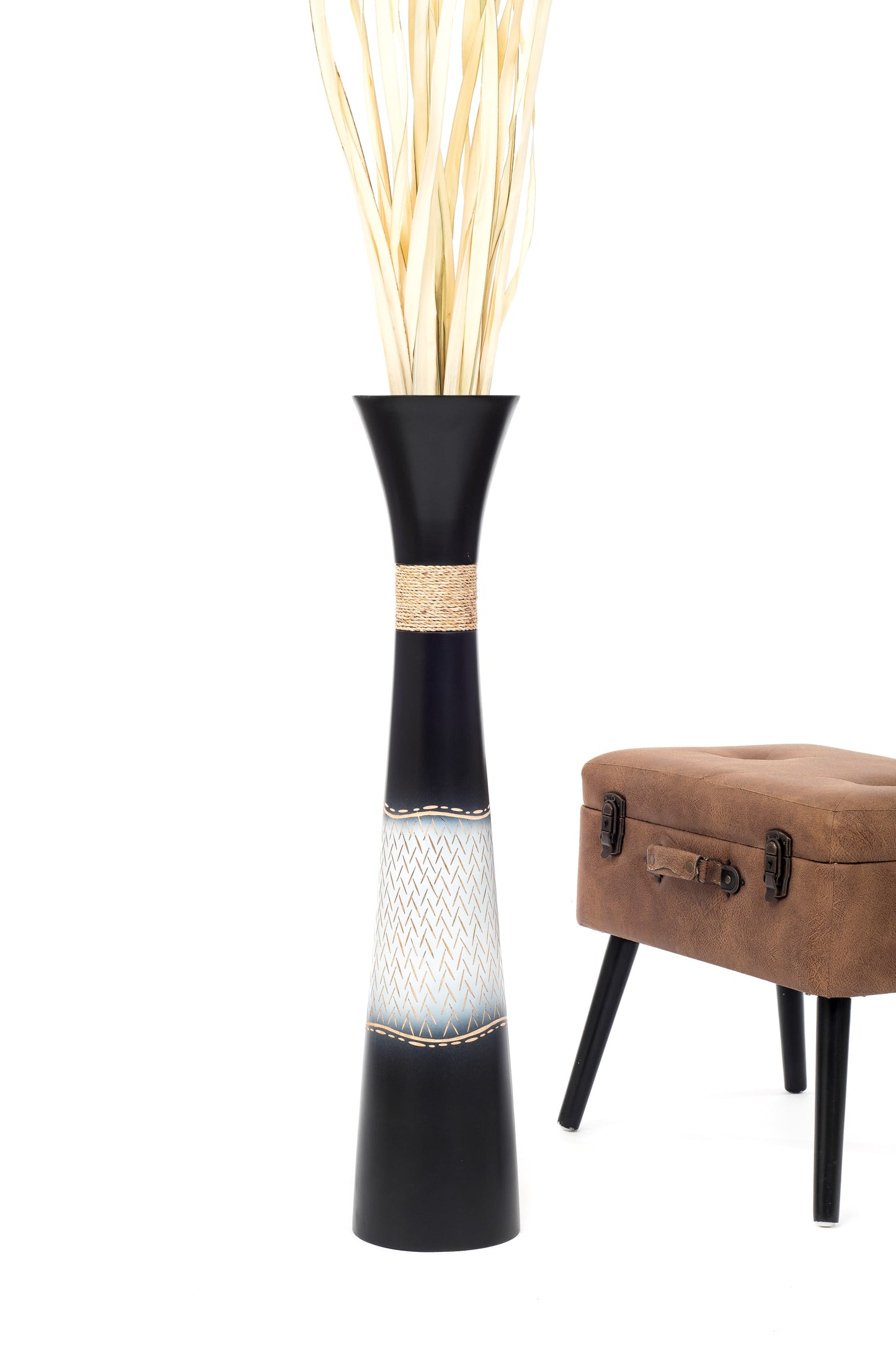 Large Mango Wood Floor Vase – Handcrafted Decorative Highlight from Thailand, 34 inches