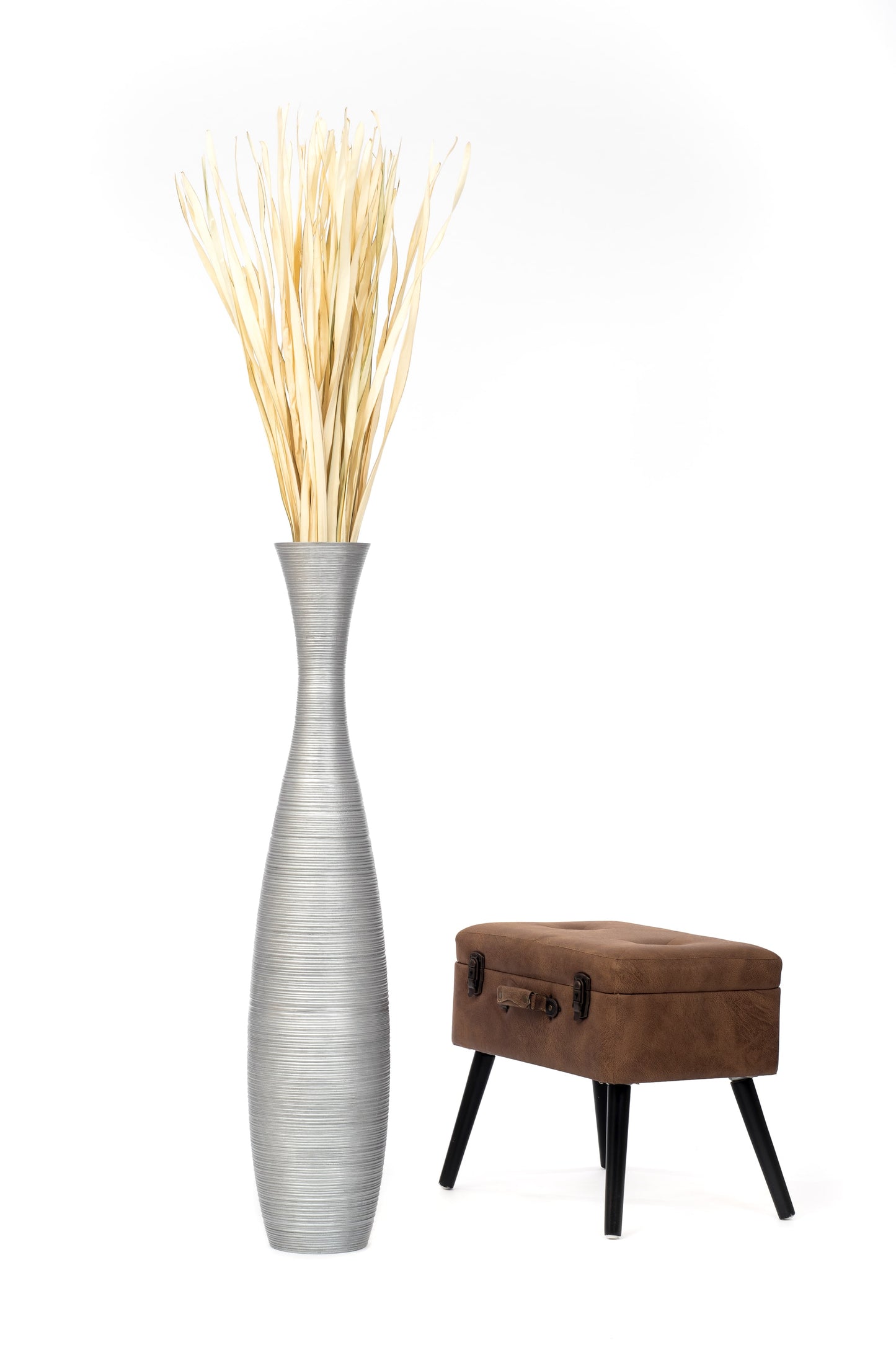 Large Mango Wood Floor Vase – Handcrafted Decorative Highlight from Thailand, 41 inches