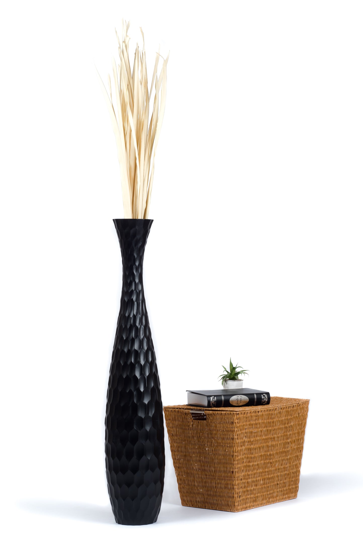 Large Mango Wood Floor Vase – Handcrafted Decorative Highlight from Thailand, 41 inches