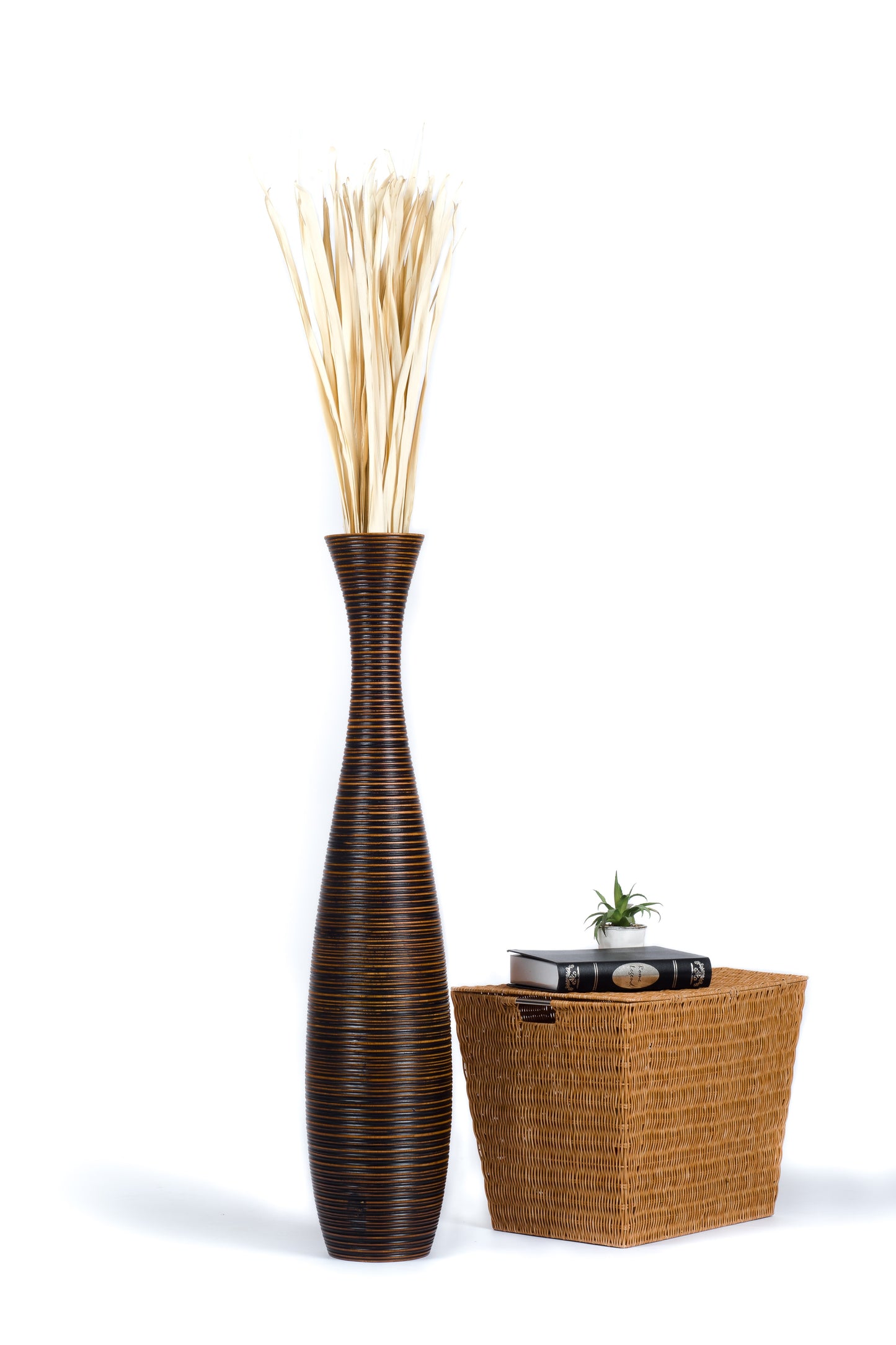 Large Mango Wood Floor Vase – Handcrafted Decorative Highlight from Thailand, 41 inches