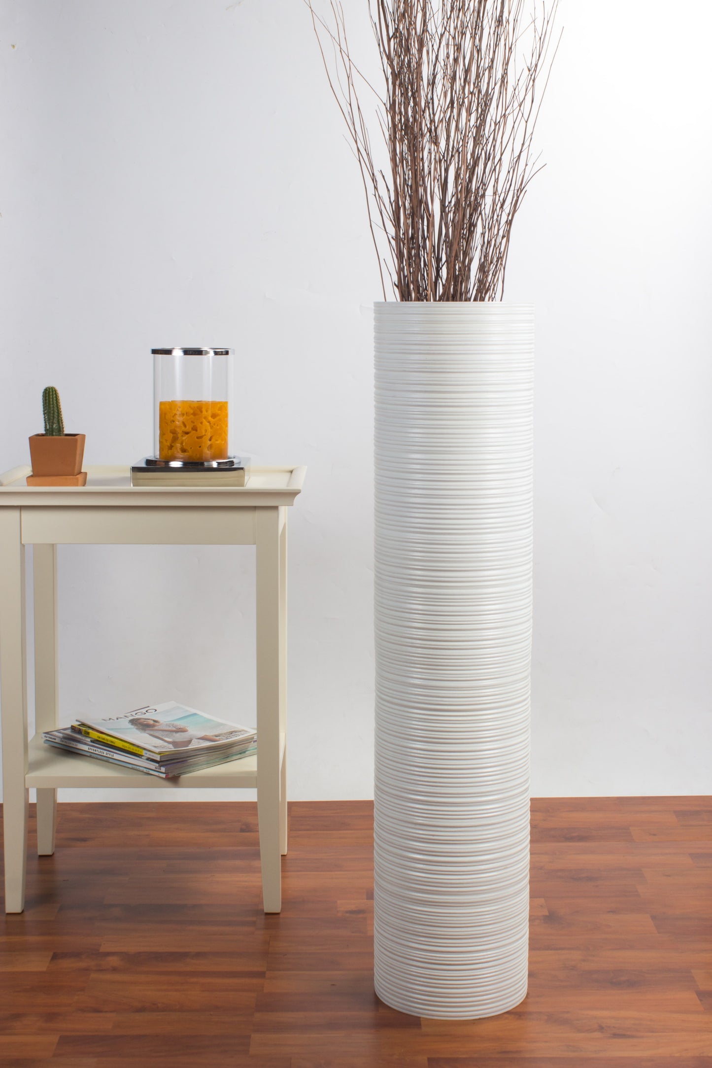 Large Mango Wood Floor Vase – Handcrafted Decorative Highlight from Thailand, 34 inches