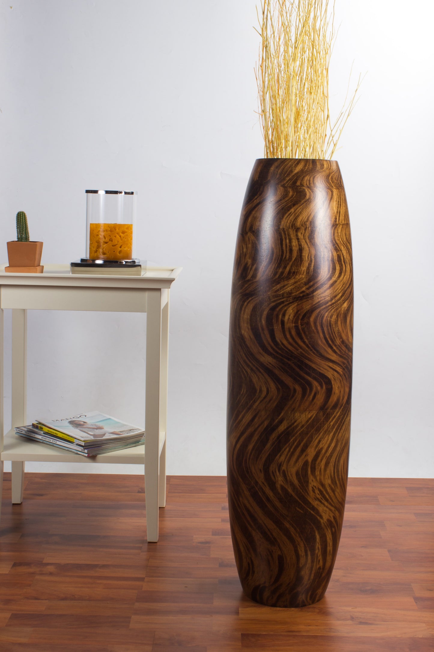 Large Mango Wood Floor Vase – Handcrafted Decorative Highlight from Thailand, 34 inches