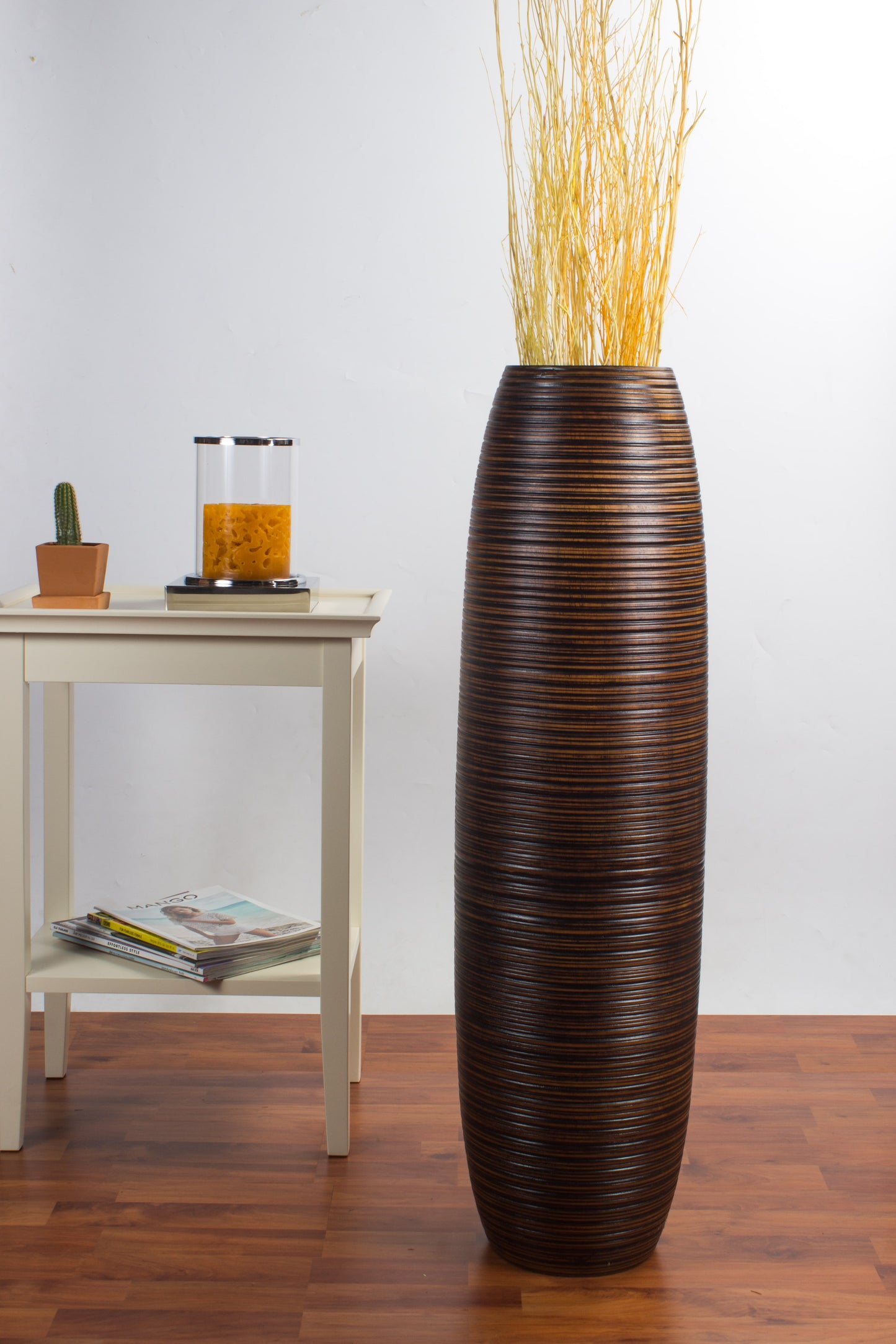 Large Mango Wood Floor Vase – Handcrafted Decorative Highlight from Thailand, 34 inches