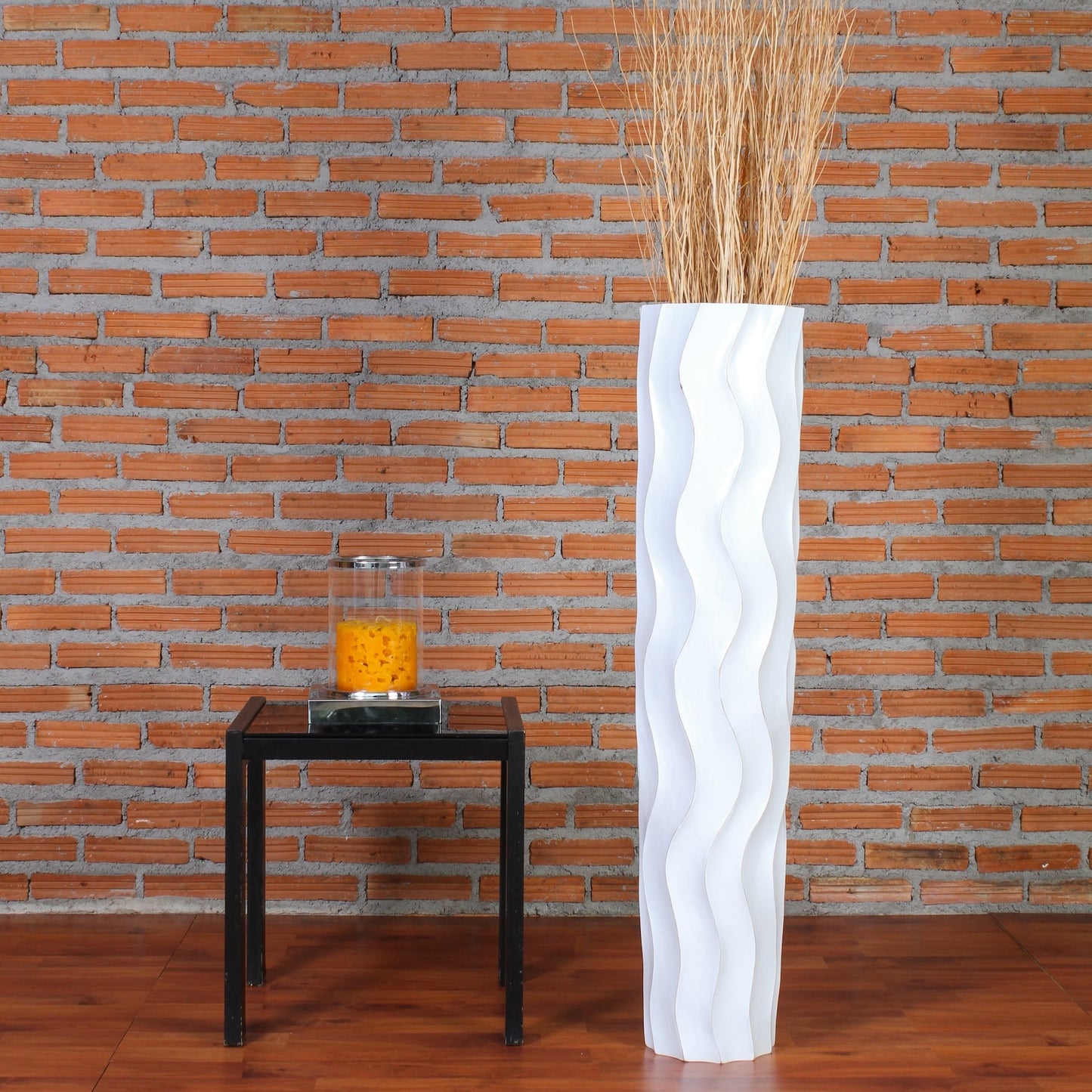 Large Mango Wood Floor Vase – Handcrafted Decorative Highlight from Thailand, 34 inches