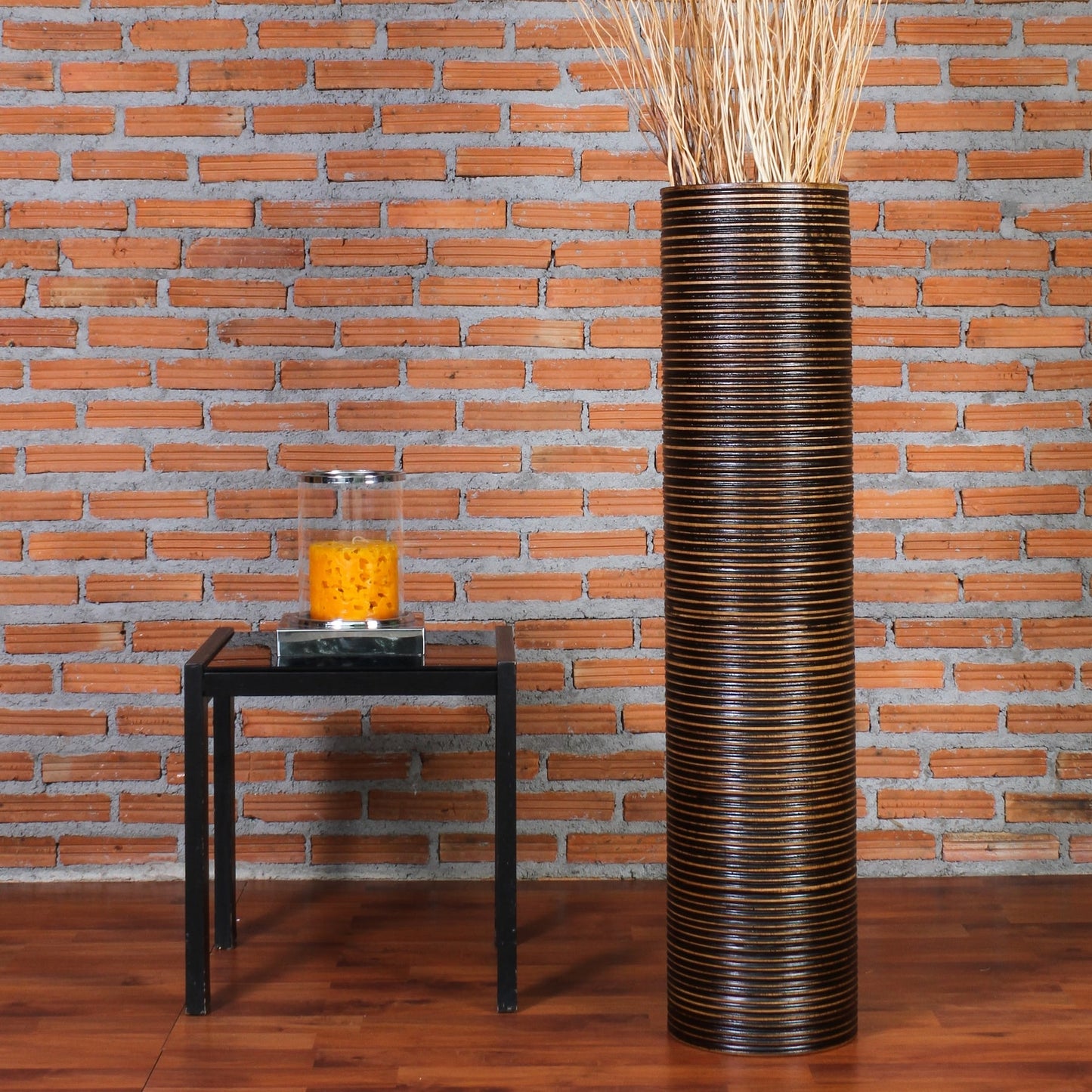 Large Mango Wood Floor Vase – Handcrafted Decorative Highlight from Thailand, 34 inches