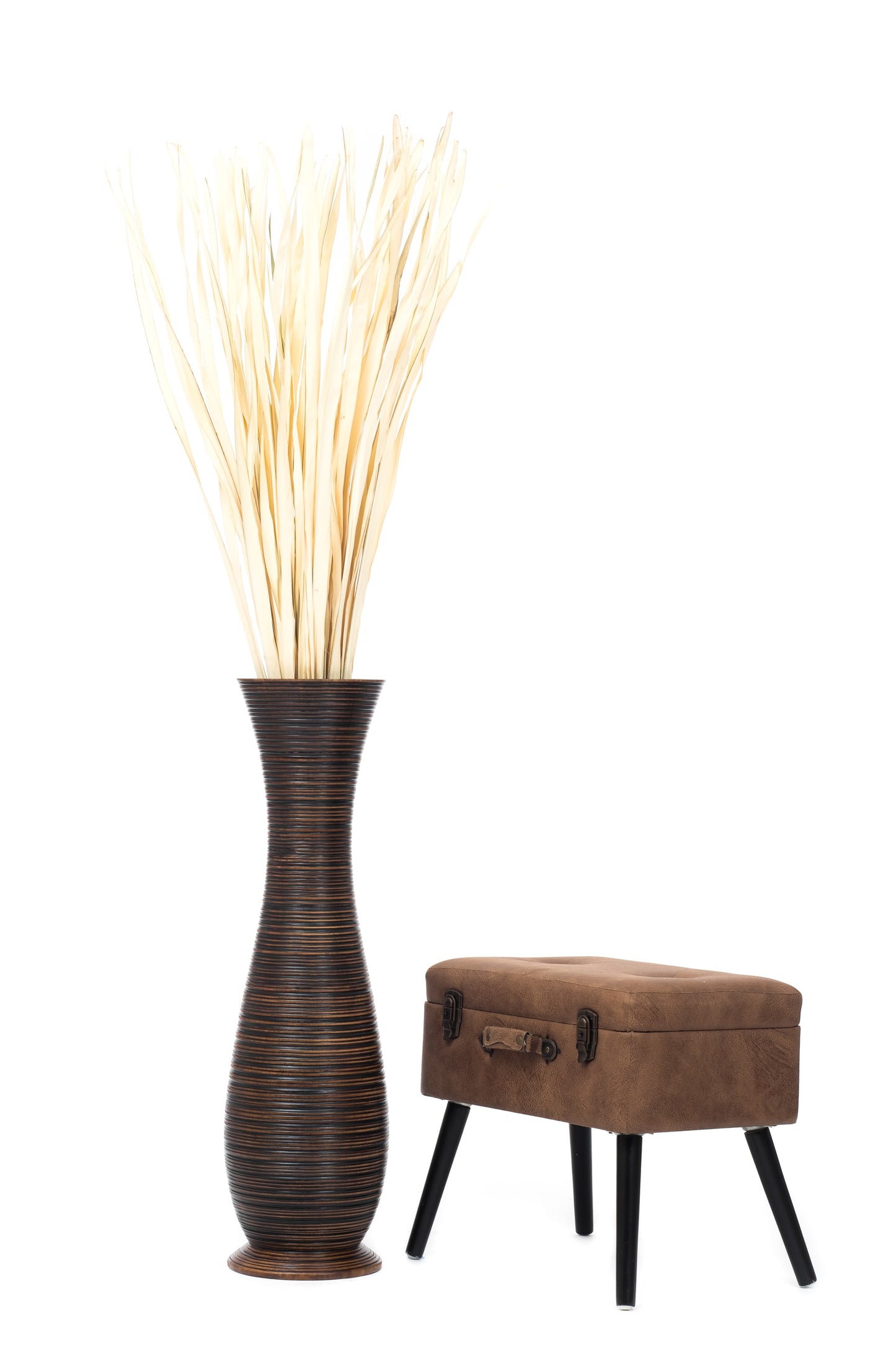 Large Mango Wood Floor Vase – Handcrafted Decorative Highlight from Thailand, 34 inches