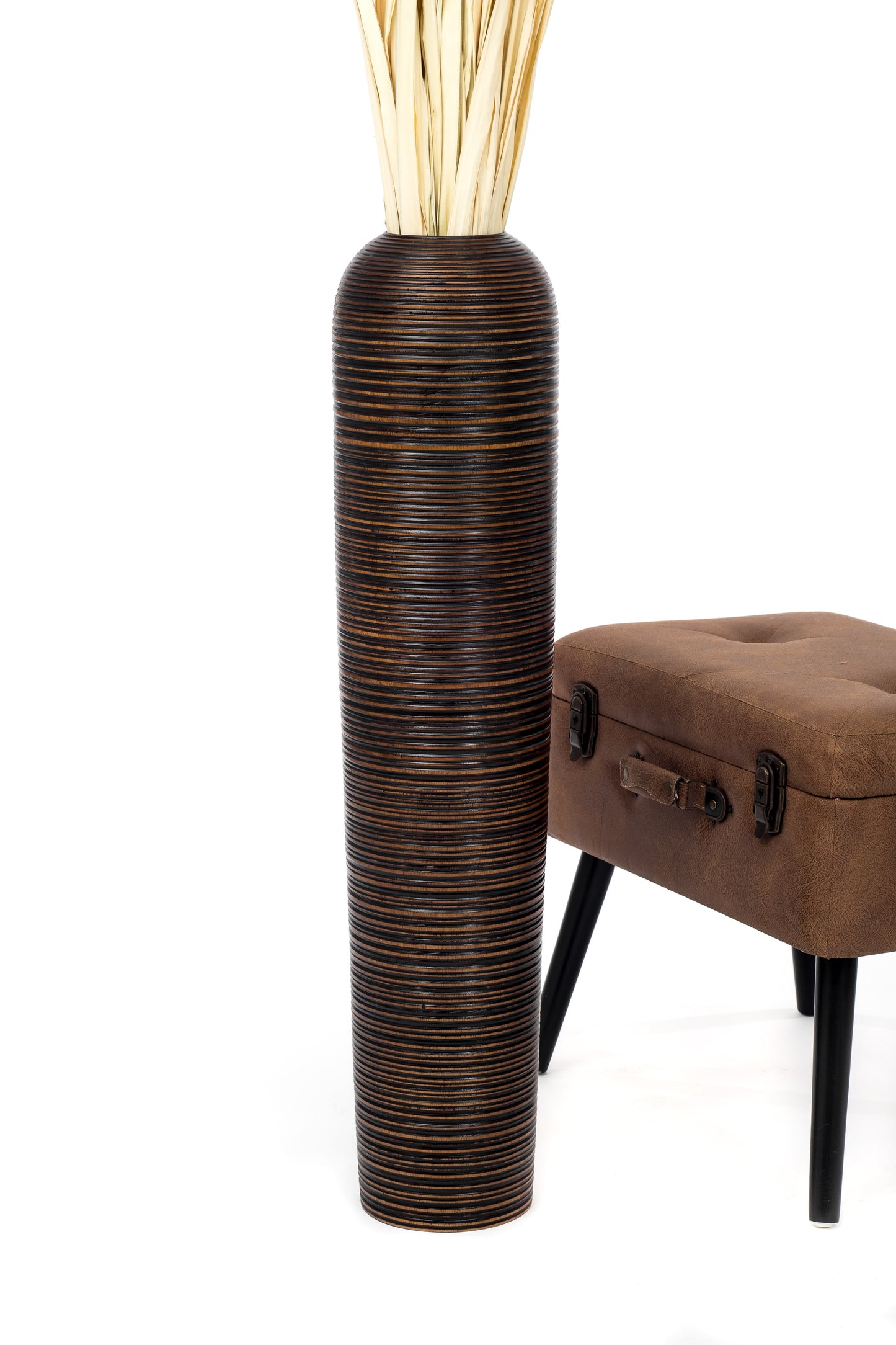 Large Mango Wood Floor Vase – Handcrafted Decorative Highlight from Thailand, 34 inches