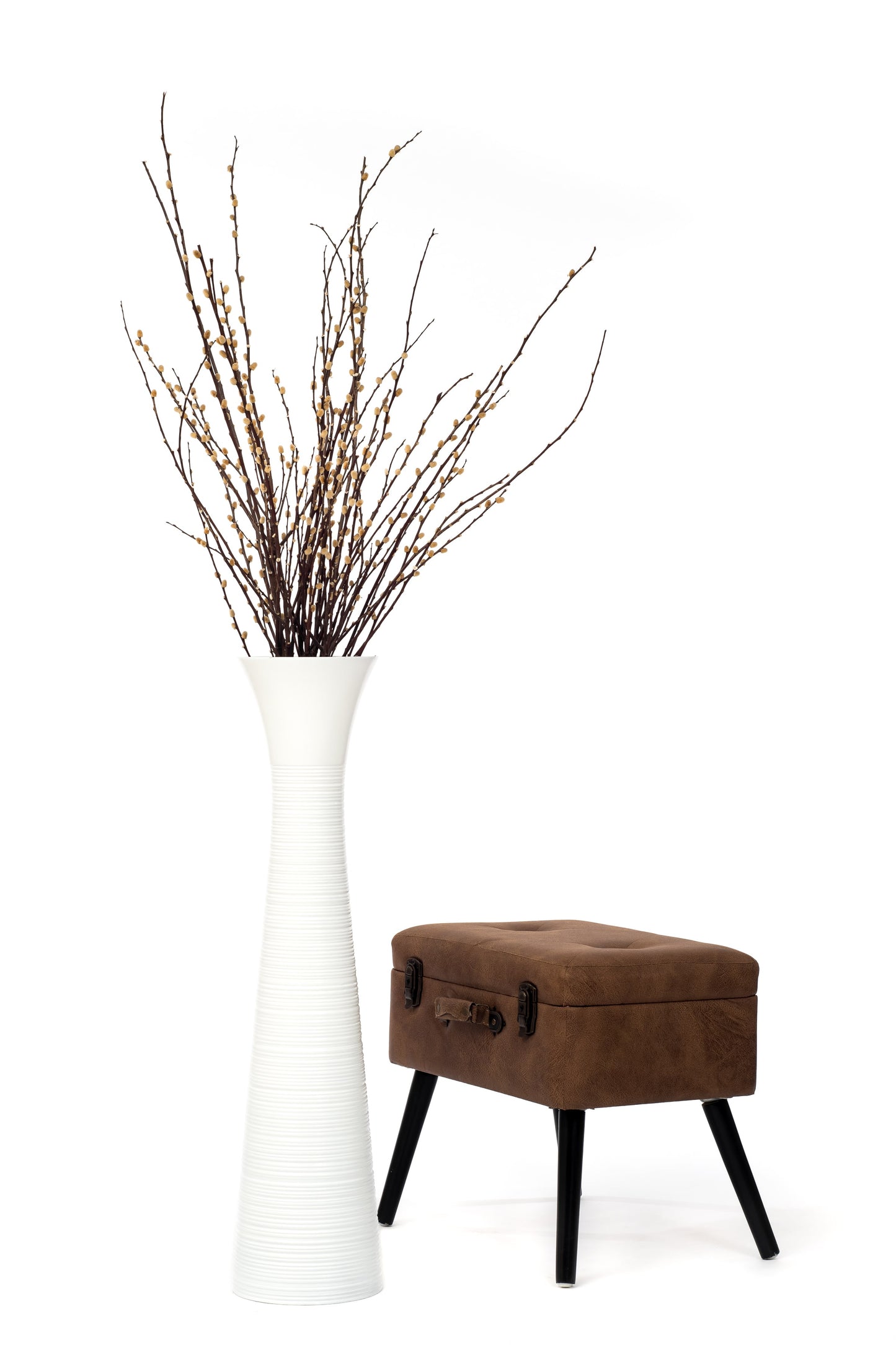 Large Mango Wood Floor Vase – Handcrafted Decorative Highlight from Thailand, 34 inches