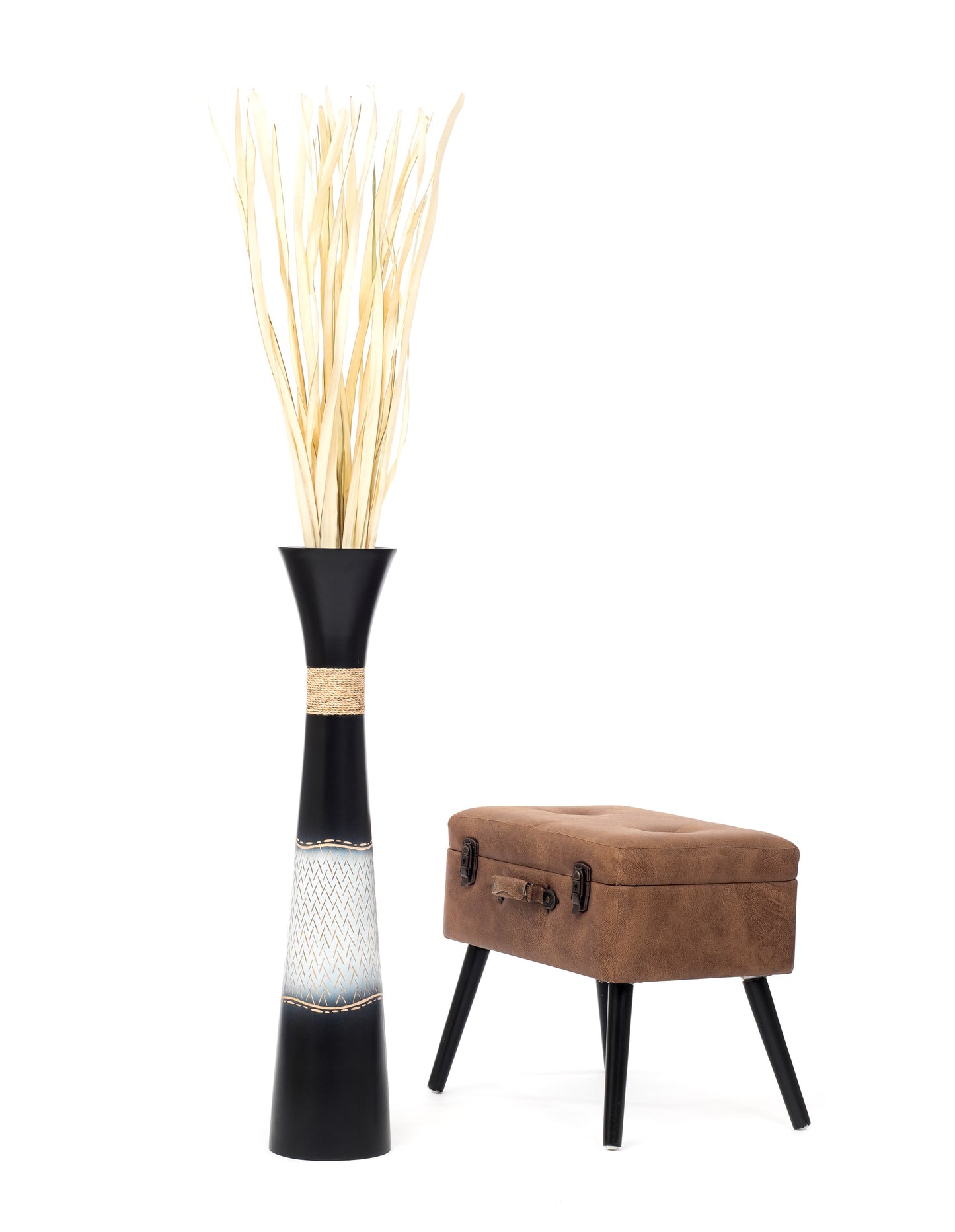 Large Mango Wood Floor Vase – Handcrafted Decorative Highlight from Thailand, 34 inches