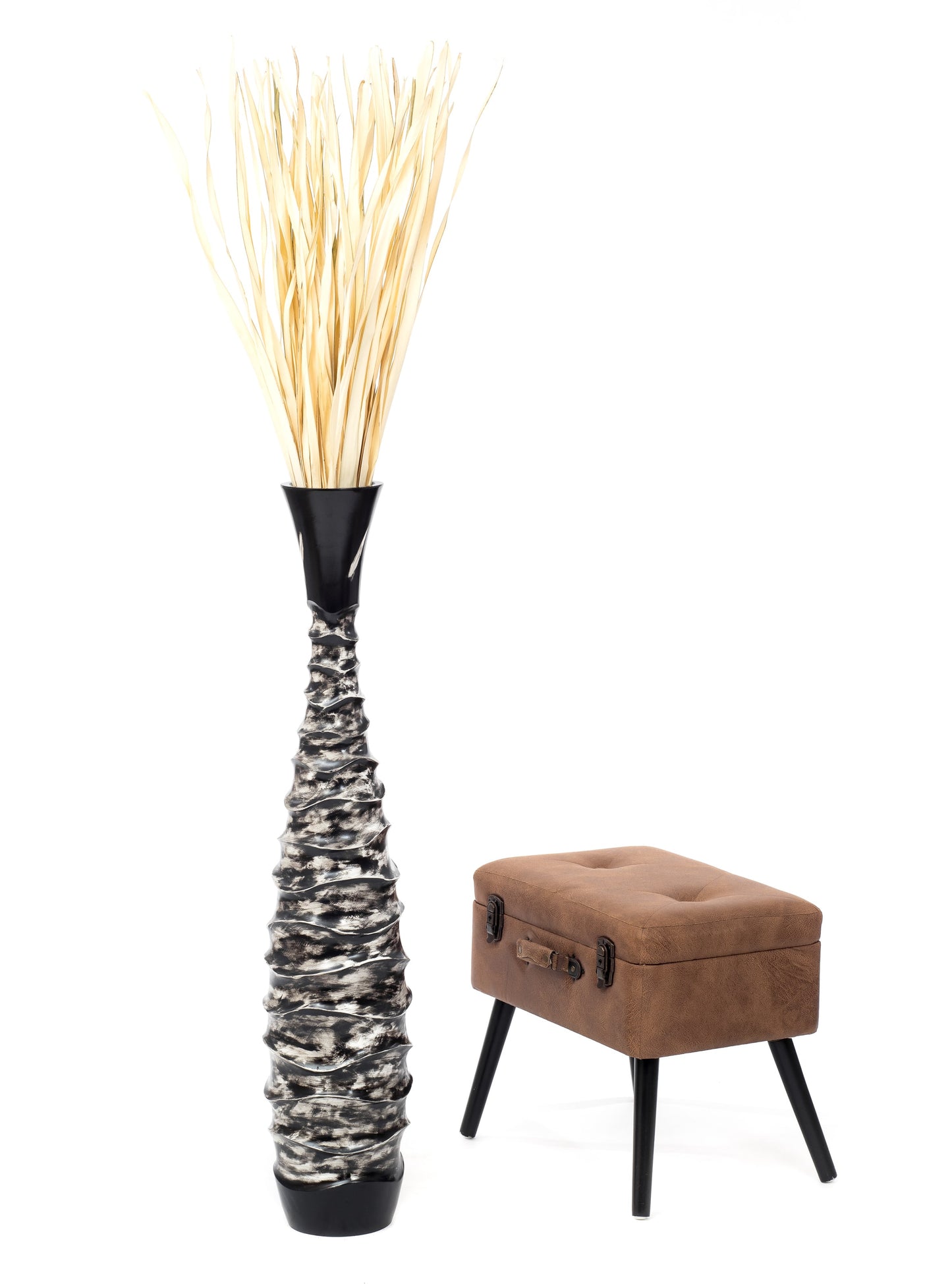 Large Mango Wood Floor Vase – Handcrafted Decorative Highlight from Thailand, 41 inches
