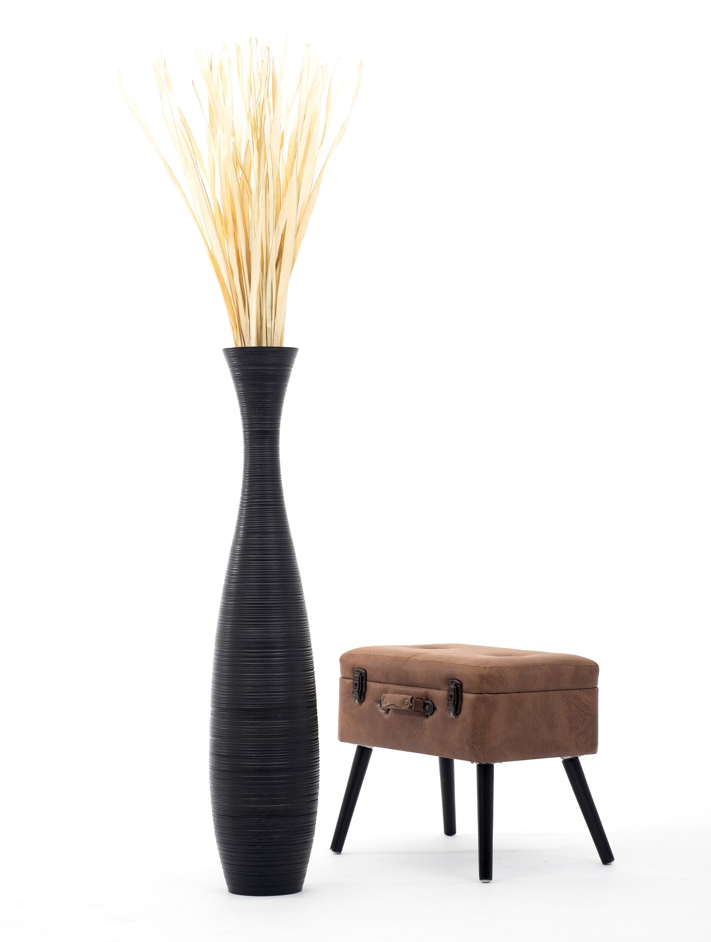 Large Mango Wood Floor Vase – Handcrafted Decorative Highlight from Thailand, 41 inches