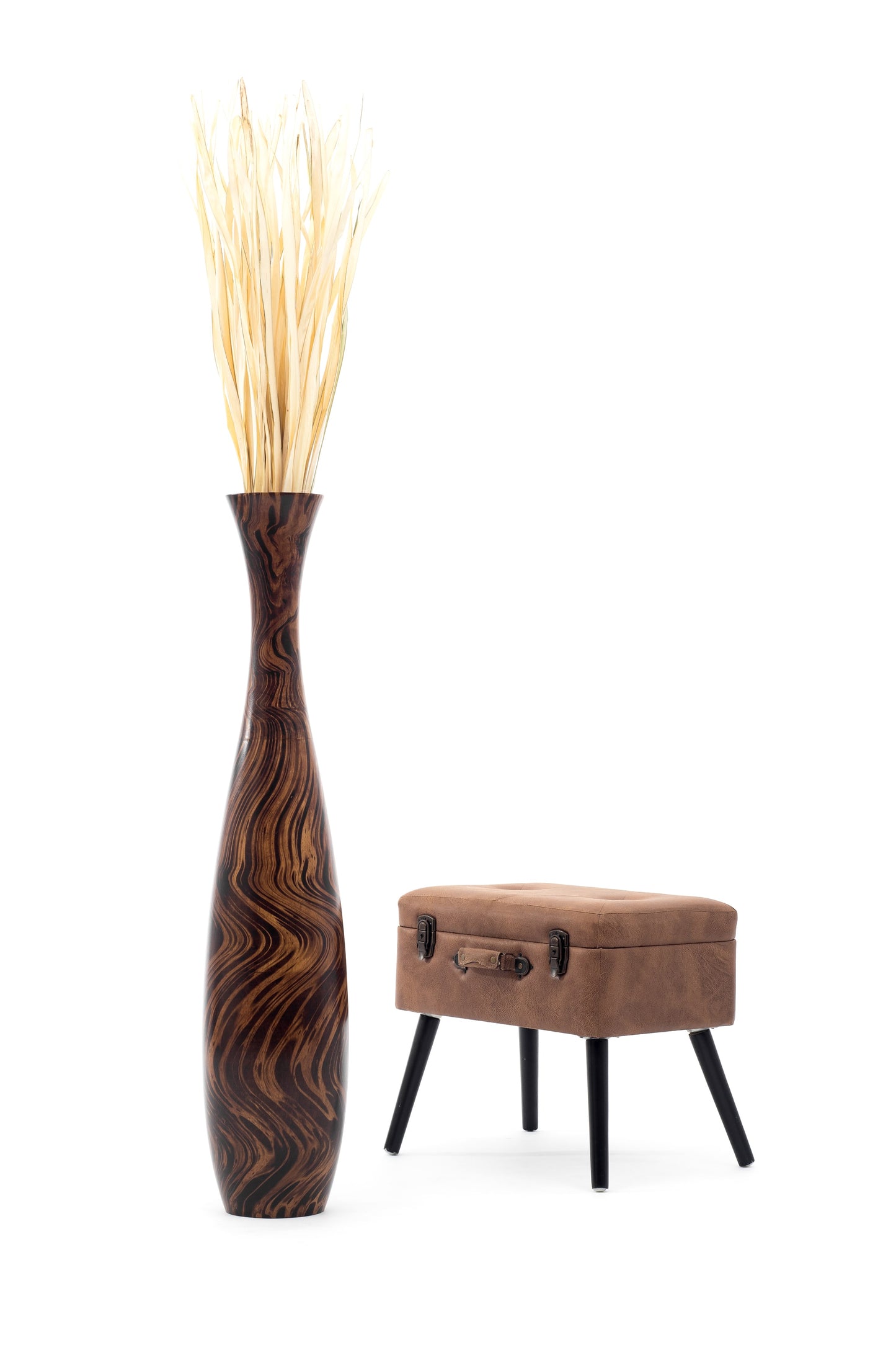 Large Mango Wood Floor Vase – Handcrafted Decorative Highlight from Thailand, 41 inches