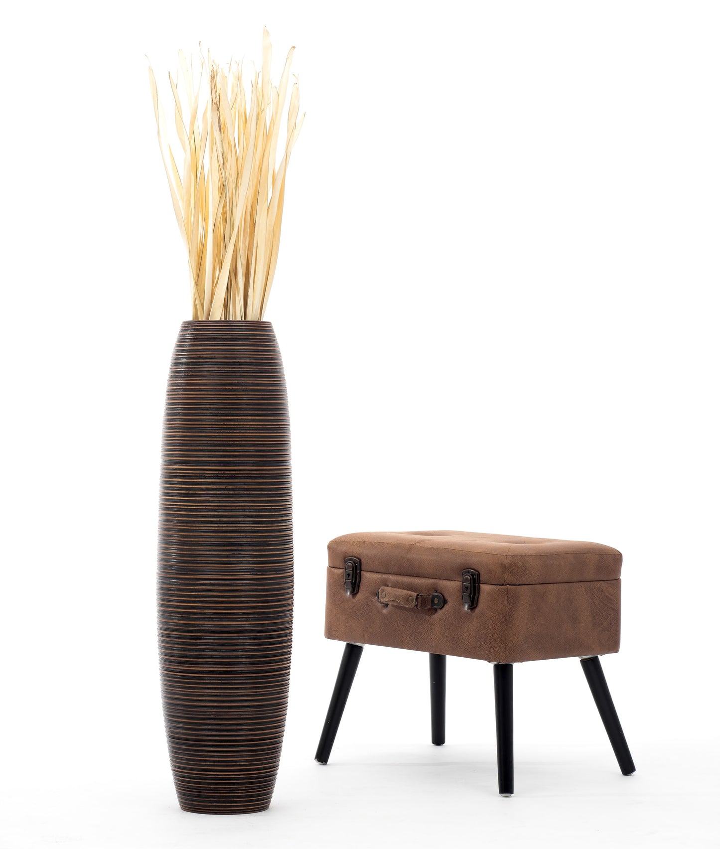 Large Mango Wood Floor Vase – Handcrafted Decorative Highlight from Thailand, 34 inches