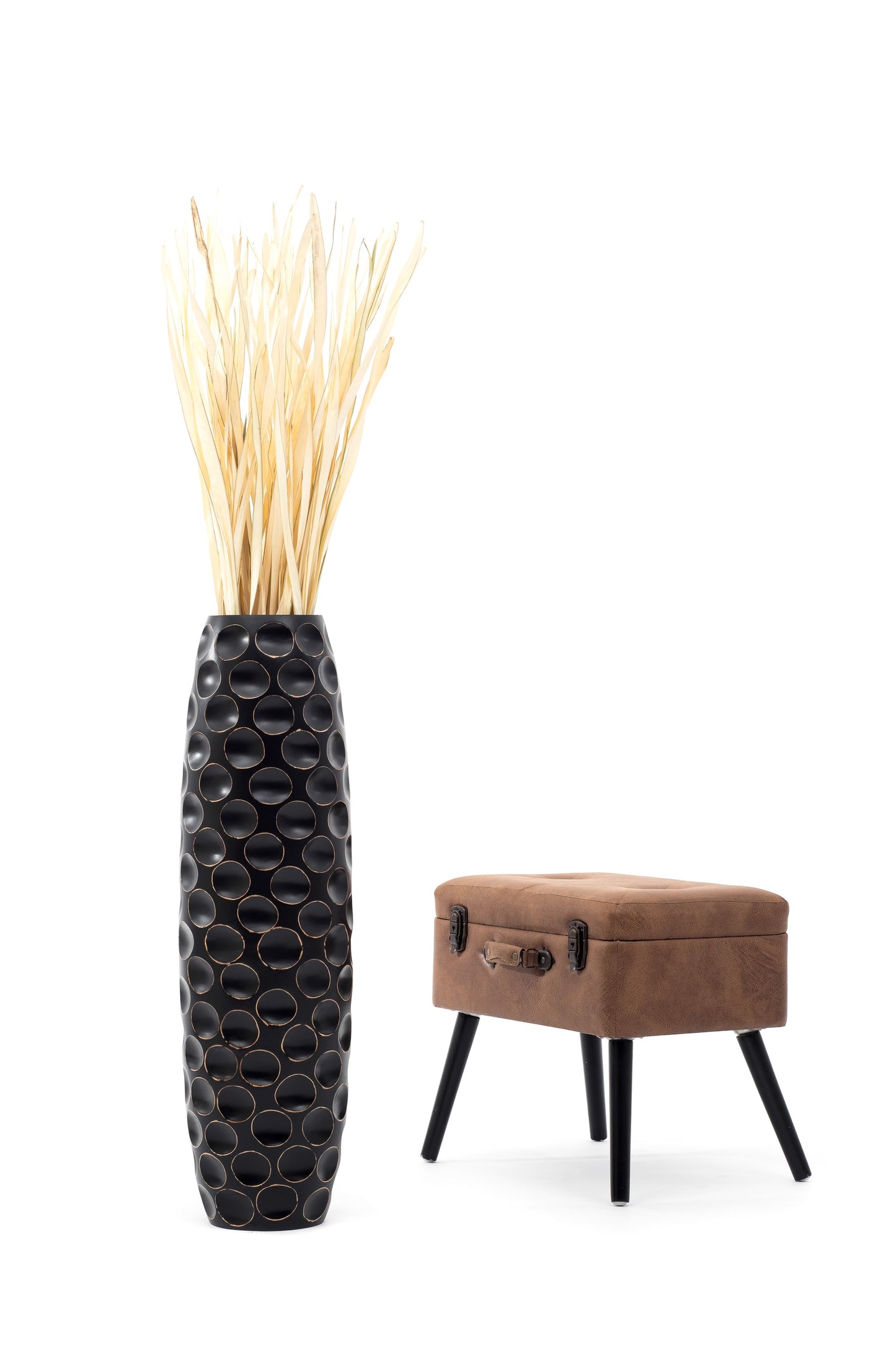 Large Mango Wood Floor Vase – Handcrafted Decorative Highlight from Thailand, 34 inches