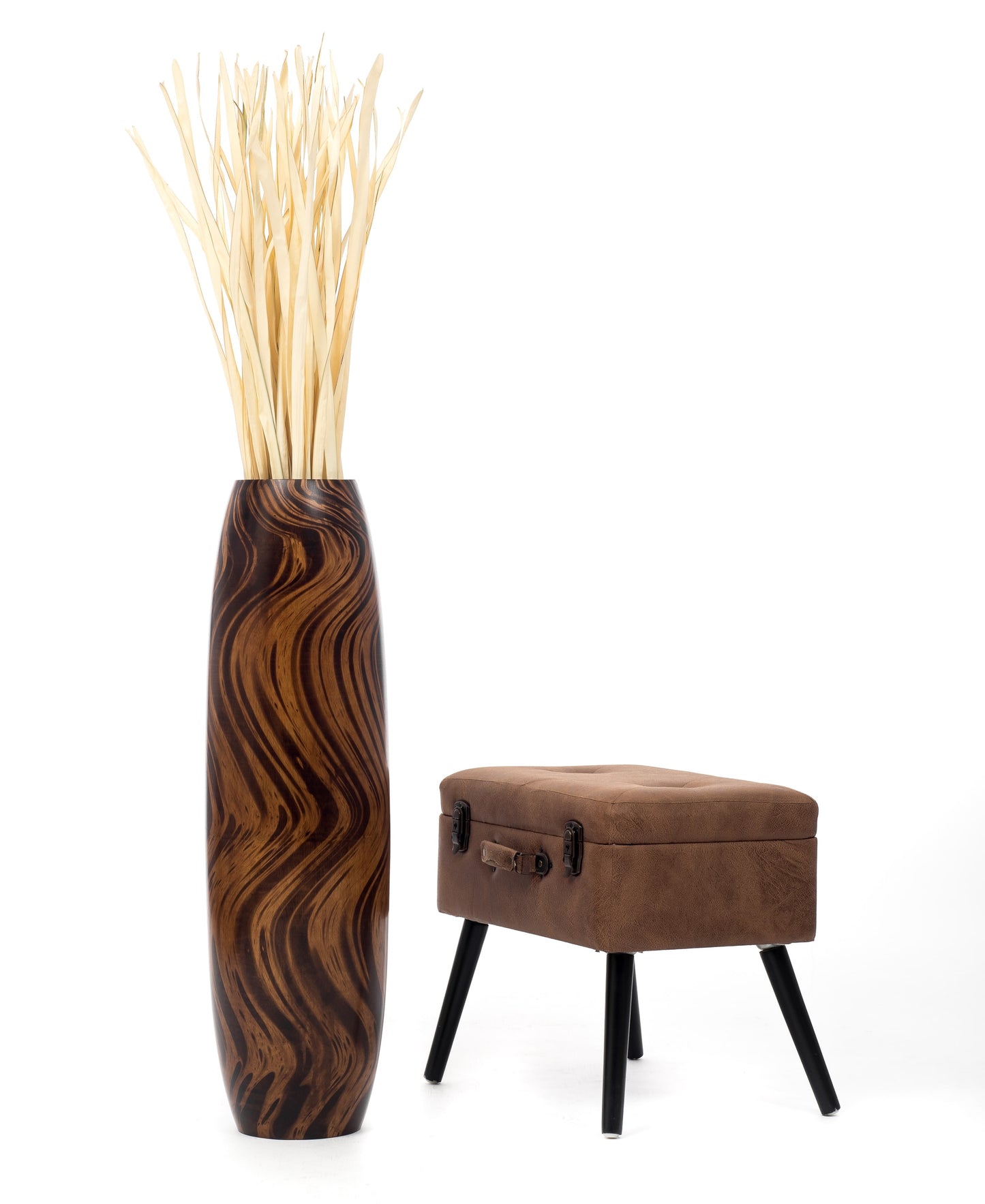 Large Mango Wood Floor Vase – Handcrafted Decorative Highlight from Thailand, 34 inches