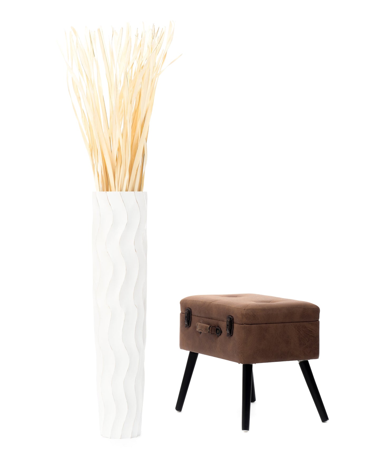 Large Mango Wood Floor Vase – Handcrafted Decorative Highlight from Thailand, 34 inches