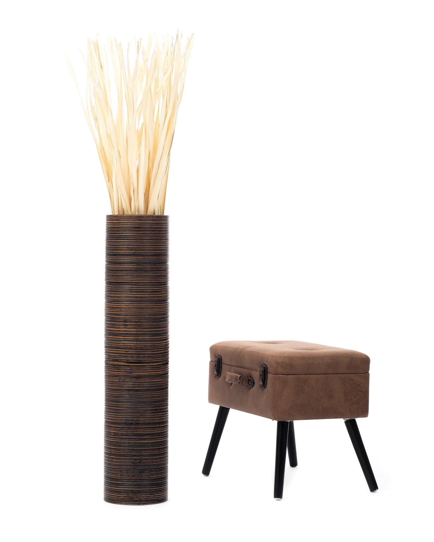 Large Mango Wood Floor Vase – Handcrafted Decorative Highlight from Thailand, 34 inches
