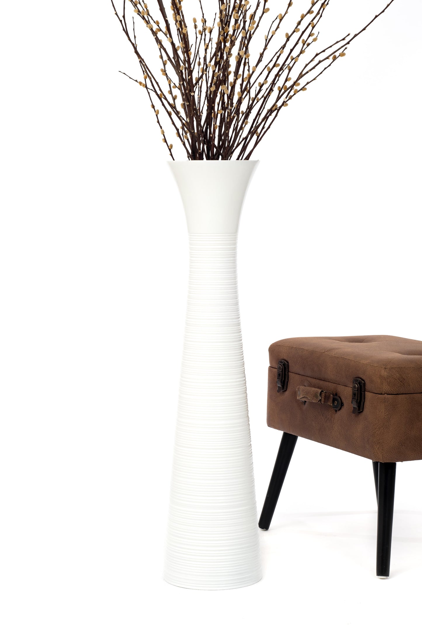 Large Mango Wood Floor Vase – Handcrafted Decorative Highlight from Thailand, 34 inches