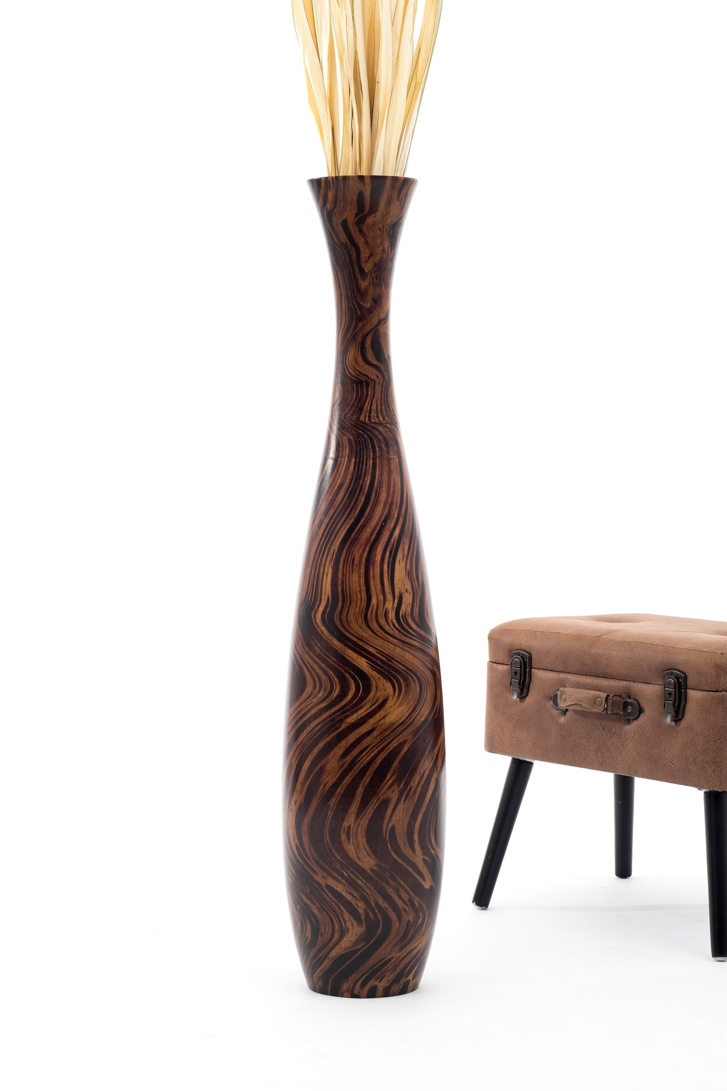 Large Mango Wood Floor Vase – Handcrafted Decorative Highlight from Thailand, 41 inches