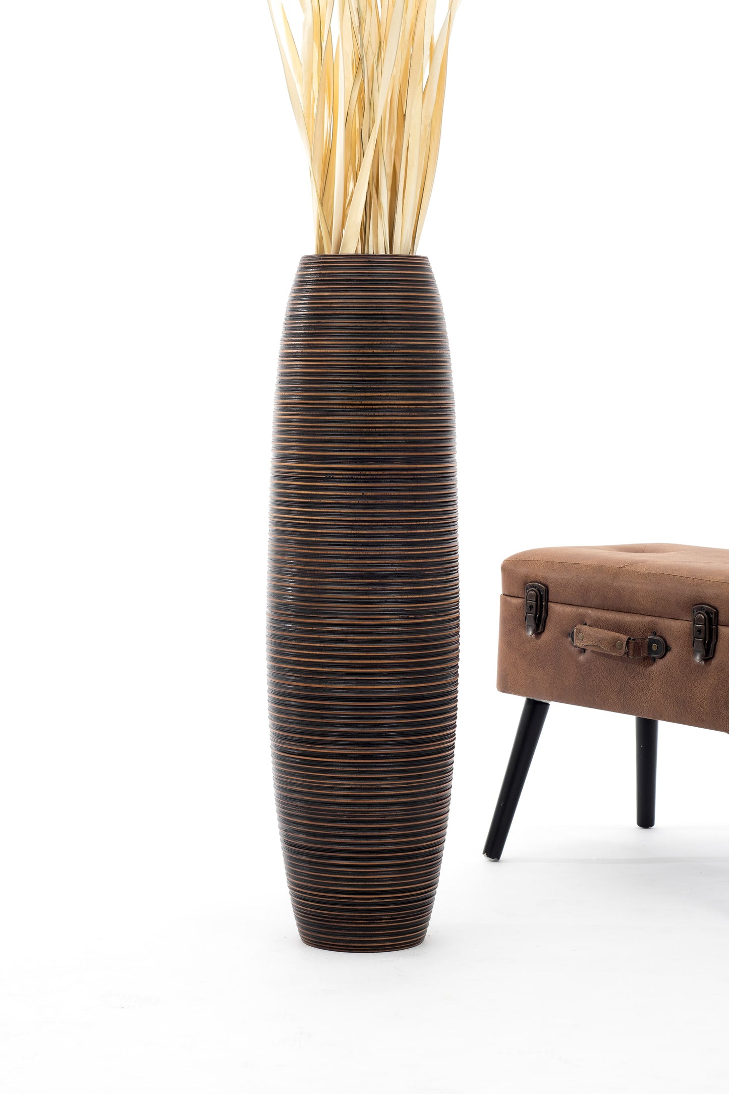 Large Mango Wood Floor Vase – Handcrafted Decorative Highlight from Thailand, 34 inches