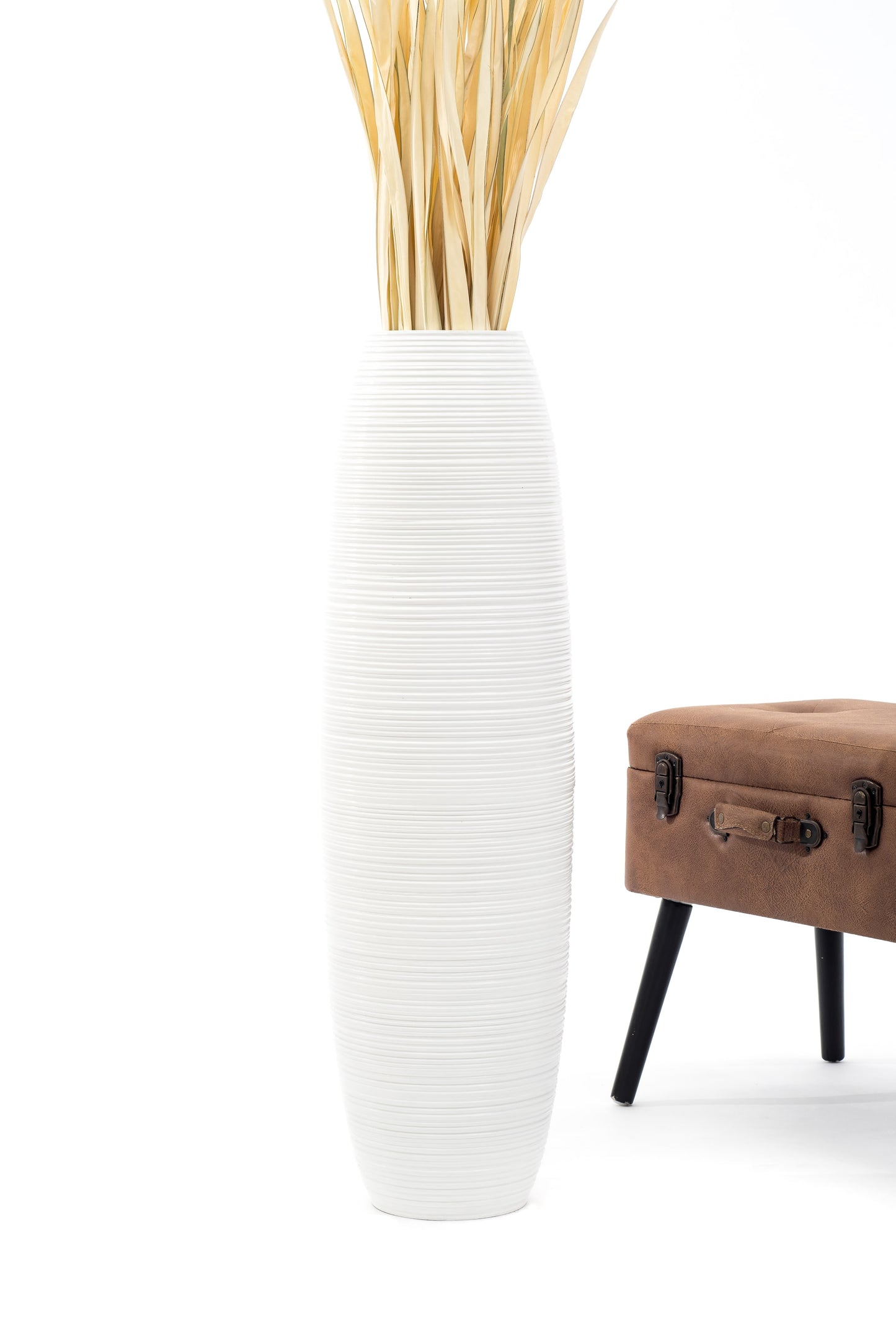 Large Mango Wood Floor Vase – Handcrafted Decorative Highlight from Thailand, 34 inches
