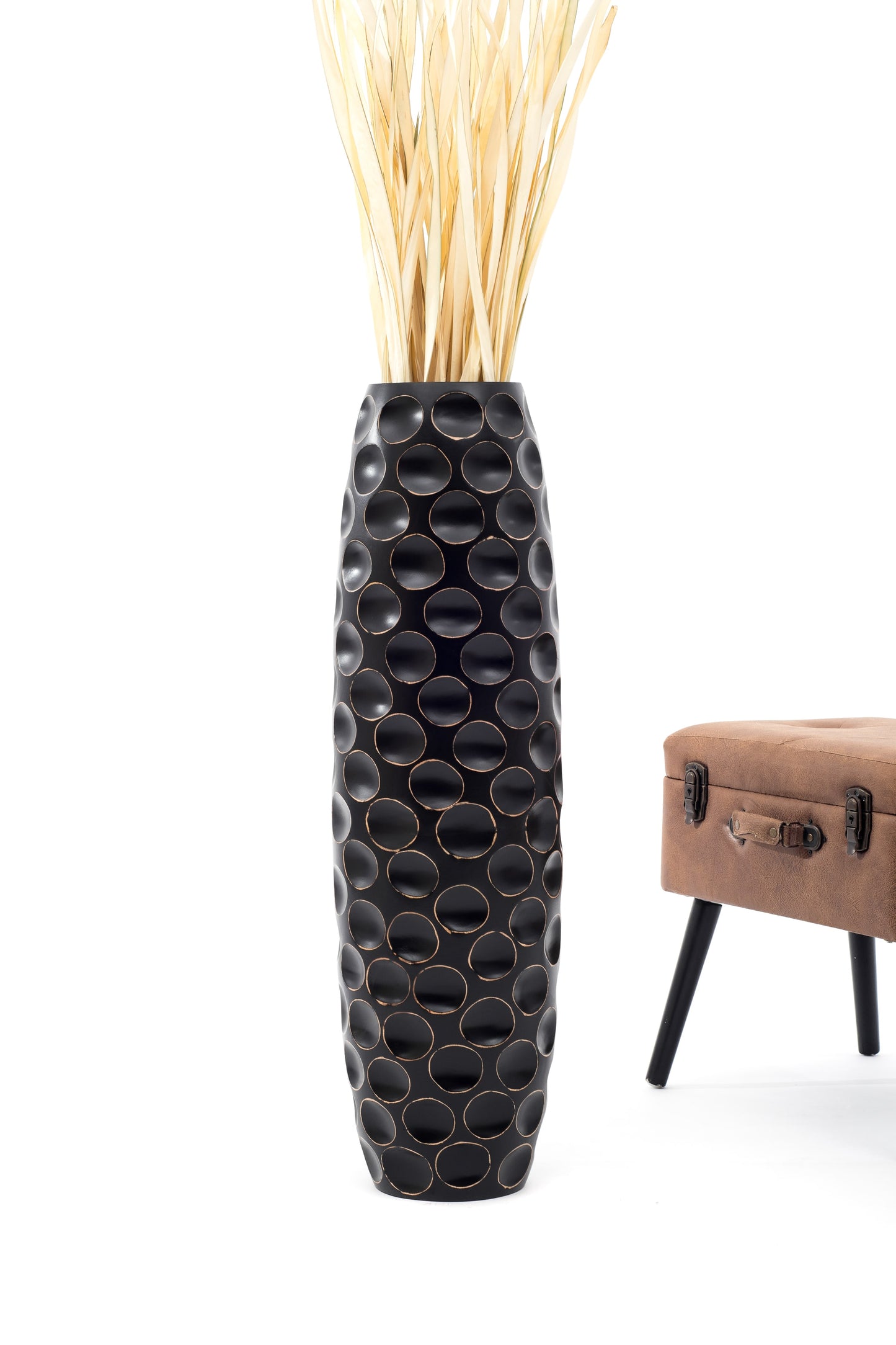 Large Mango Wood Floor Vase – Handcrafted Decorative Highlight from Thailand, 34 inches