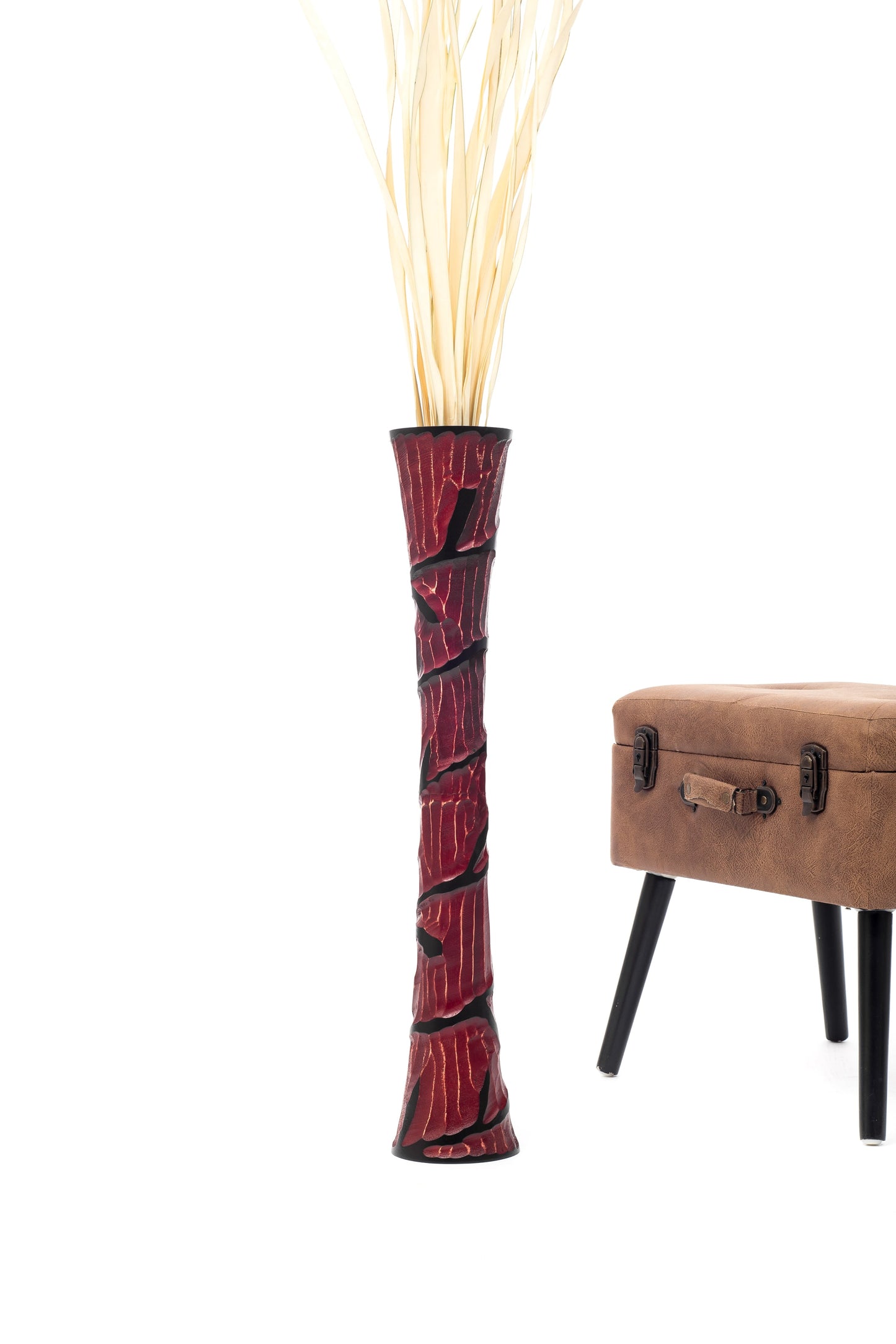 Large Mango Wood Floor Vase – Handcrafted Decorative Highlight from Thailand, 26 inches