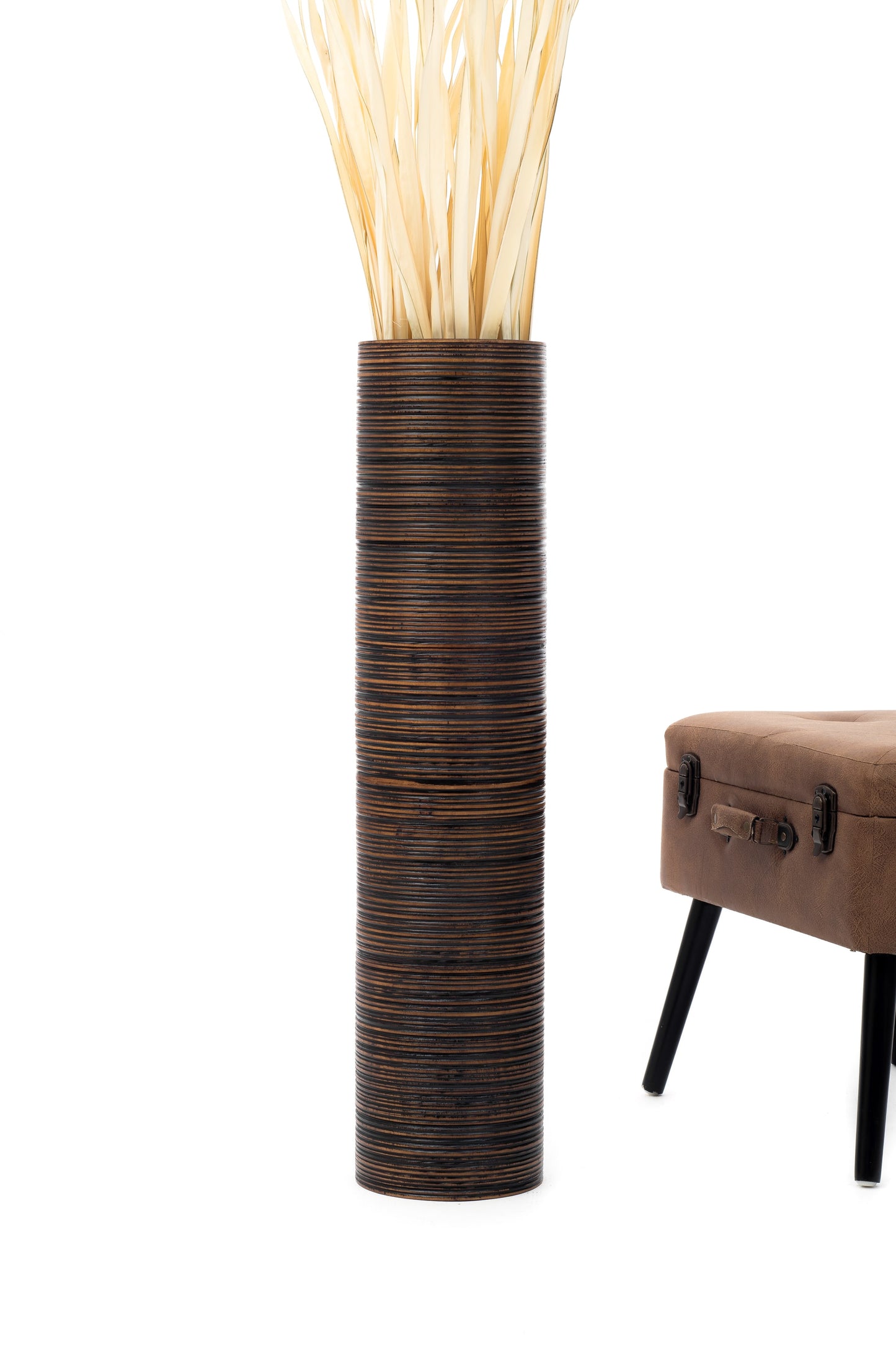 Large Mango Wood Floor Vase – Handcrafted Decorative Highlight from Thailand, 34 inches
