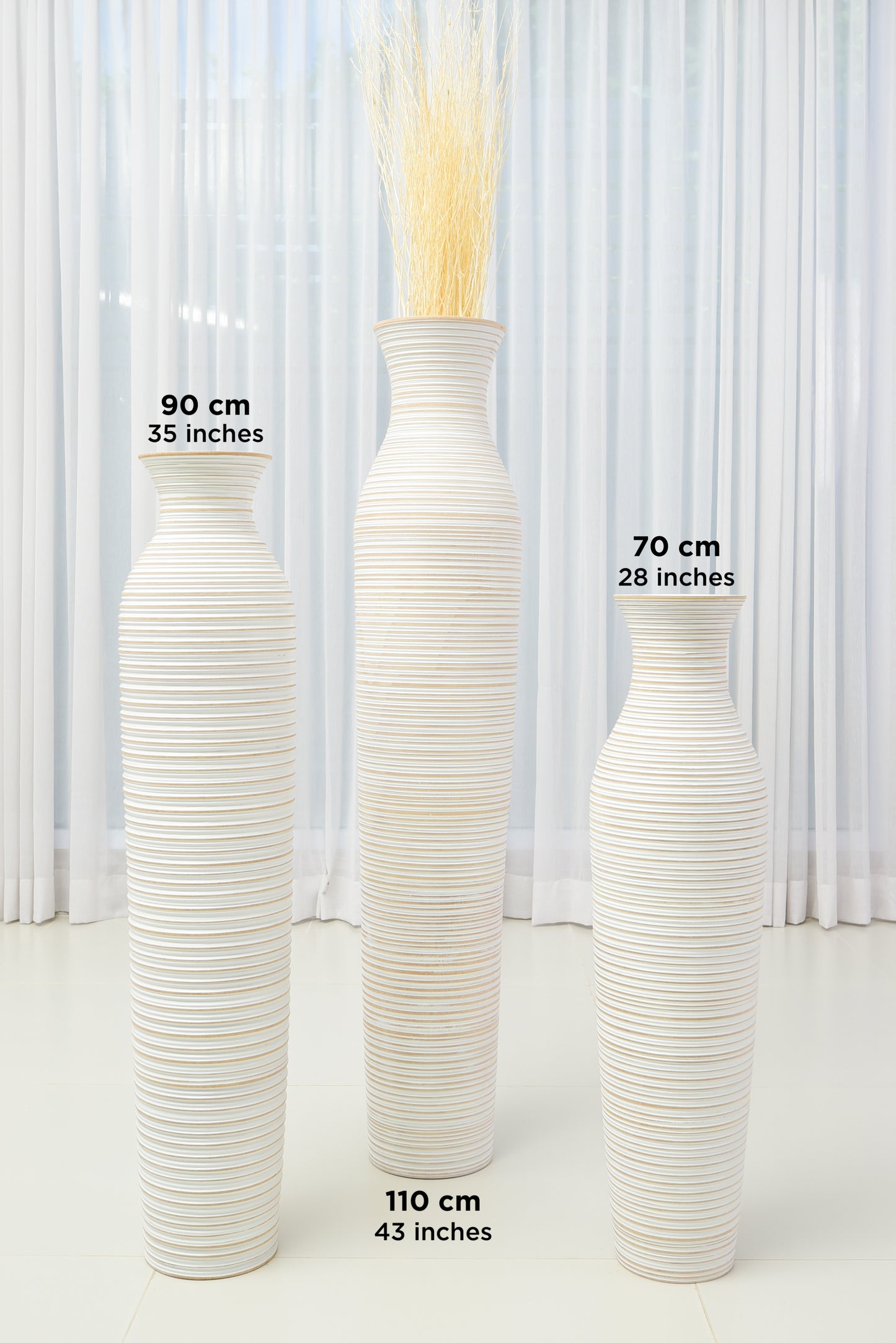 Large Mango Wood Floor Vase – Handcrafted Decorative Highlight from Thailand, 41 inches