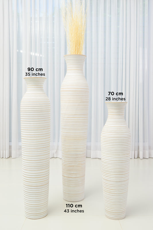 Large Mango Wood Floor Vase – Handcrafted Decorative Highlight from Thailand, 34 inches