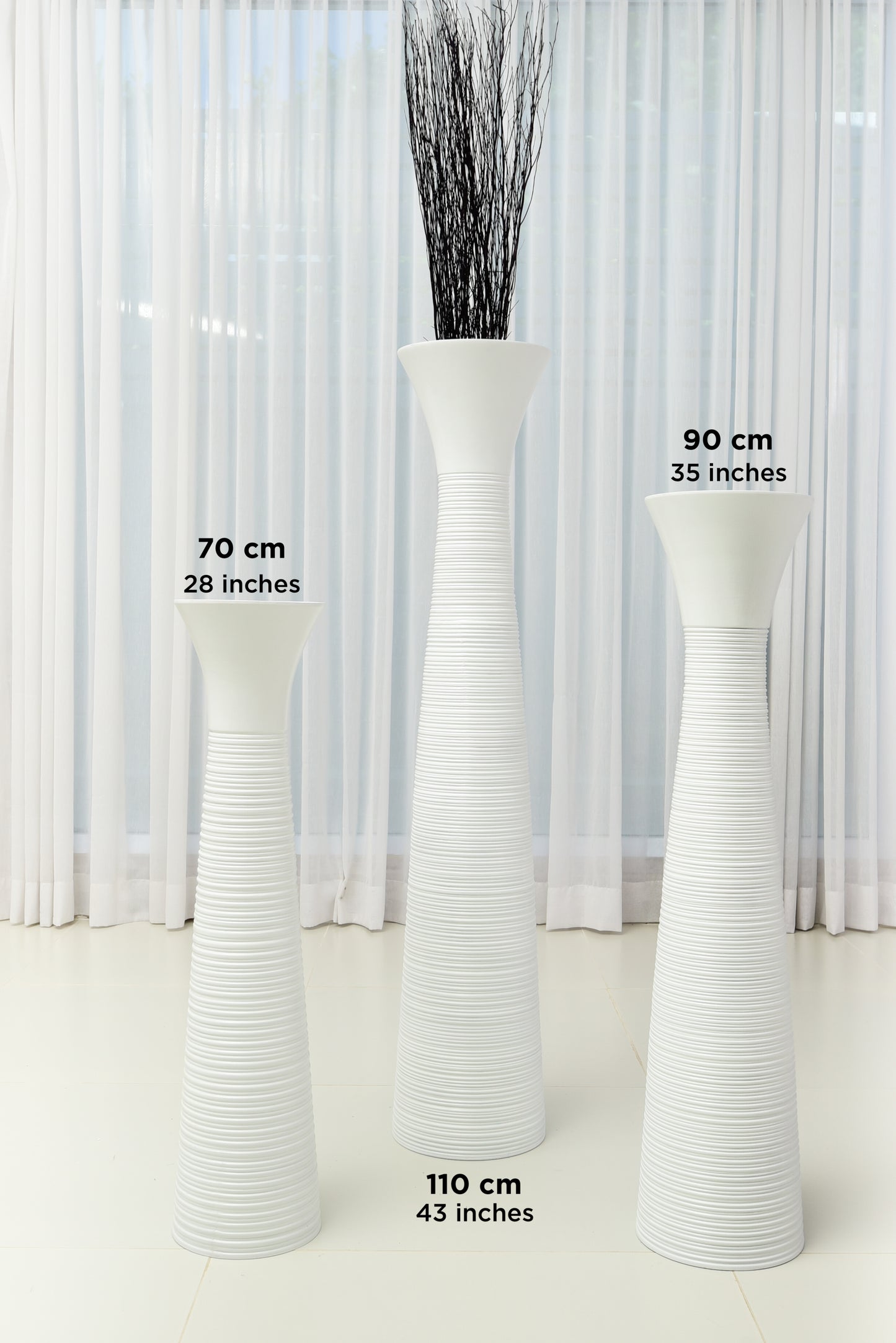 Large Mango Wood Floor Vase – Handcrafted Decorative Highlight from Thailand, 34 inches