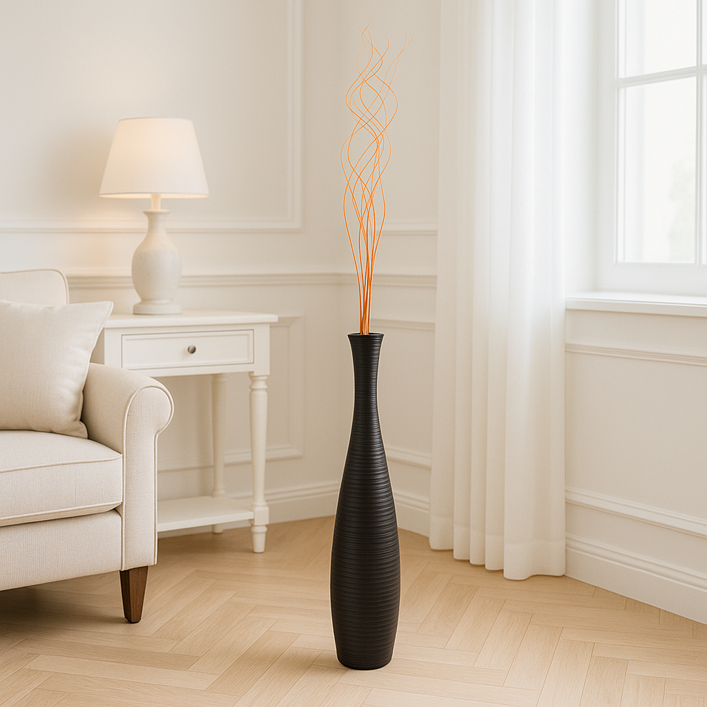 Large Mango Wood Floor Vase – Handcrafted Decorative Highlight from Thailand, 26 inches