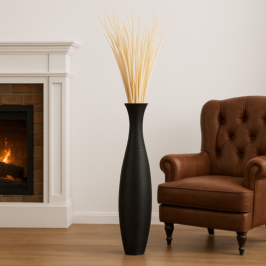 Large Mango Wood Floor Vase – Handcrafted Decorative Highlight from Thailand, 41 inches