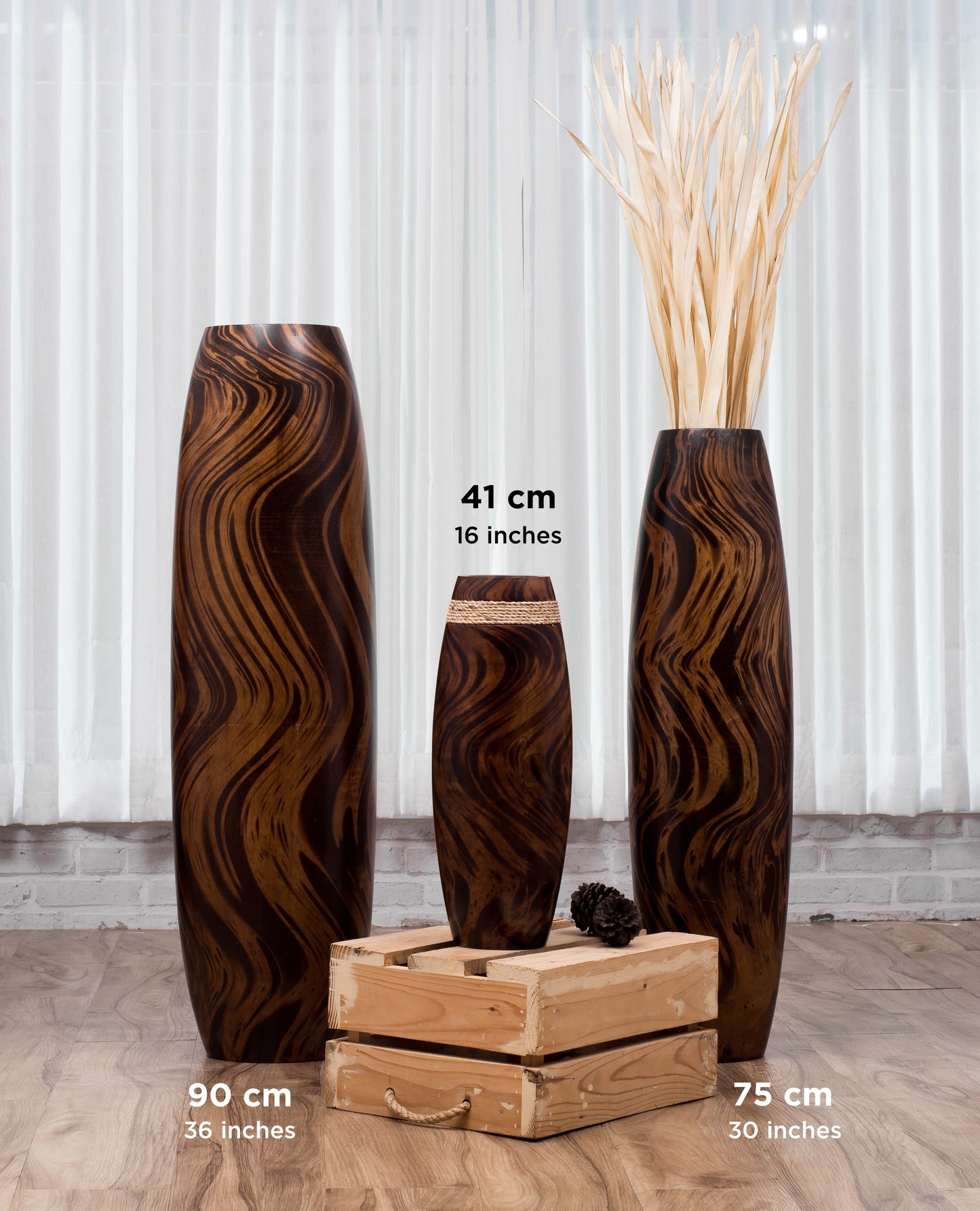 Large Mango Wood Floor Vase – Handcrafted Decorative Highlight from Thailand, 26 inches