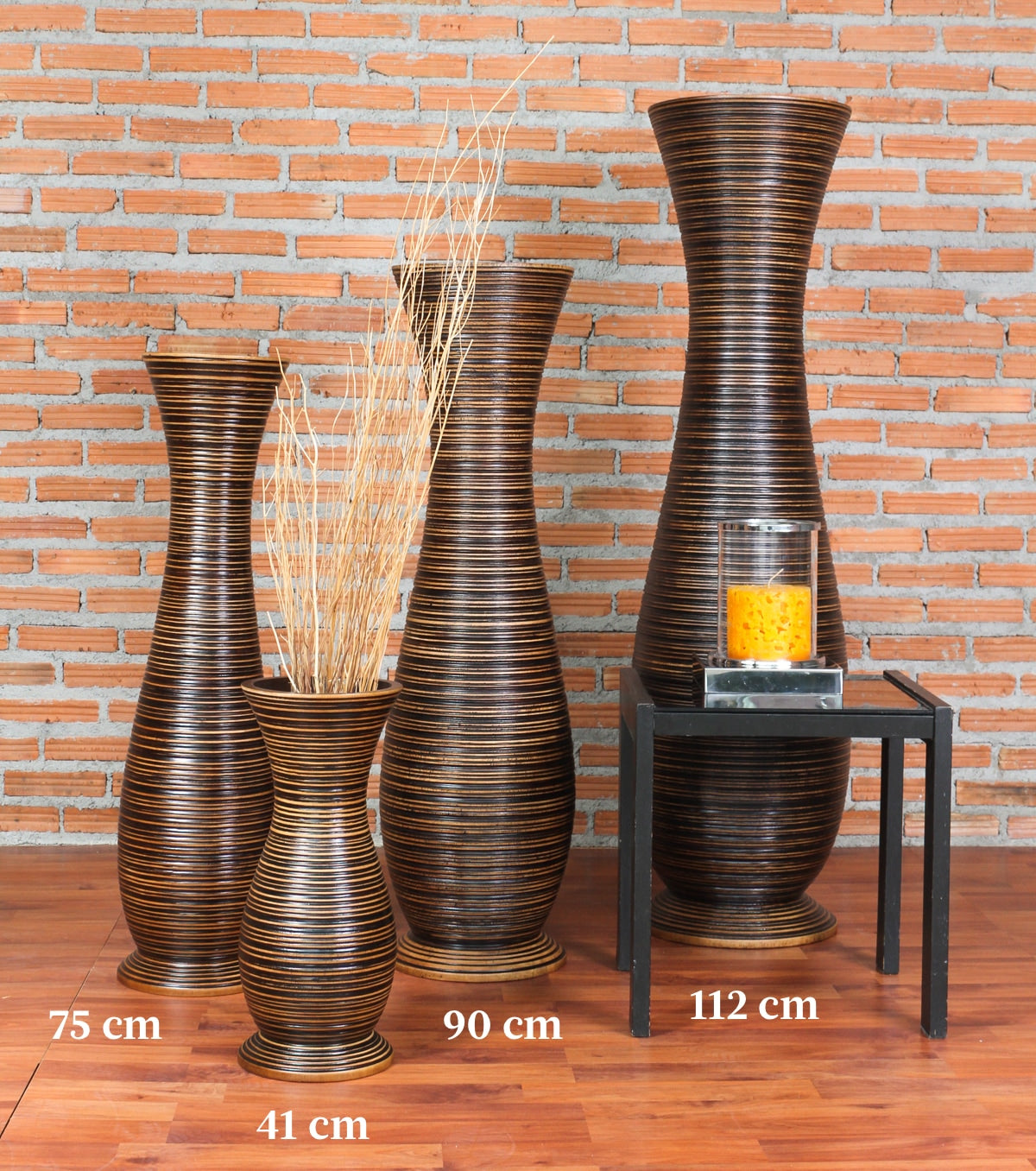 Large Mango Wood Floor Vase – Handcrafted Decorative Highlight from Thailand, 34 inches