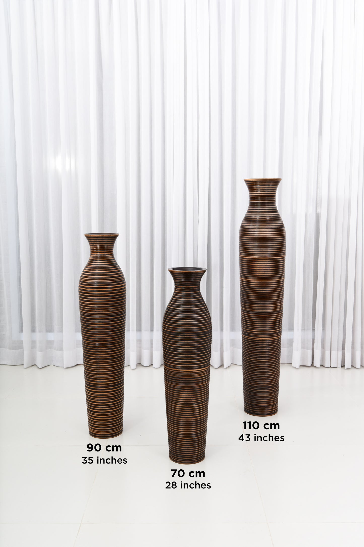 Large Mango Wood Floor Vase – Handcrafted Decorative Highlight from Thailand, 26 inches