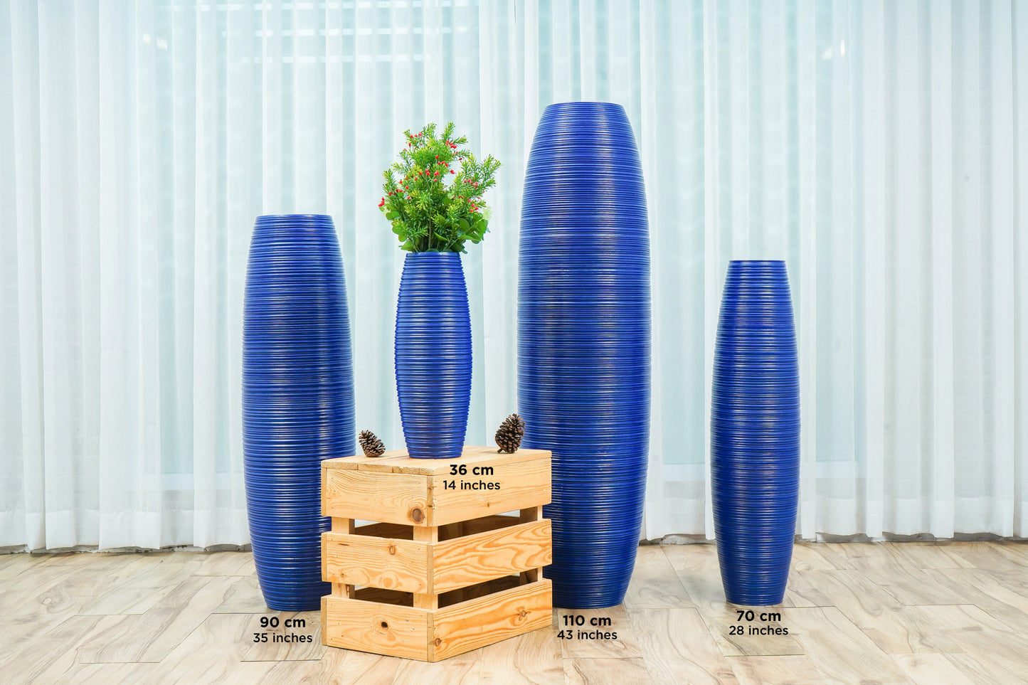 Large Mango Wood Floor Vase – Handcrafted Decorative Highlight from Thailand, 34 inches