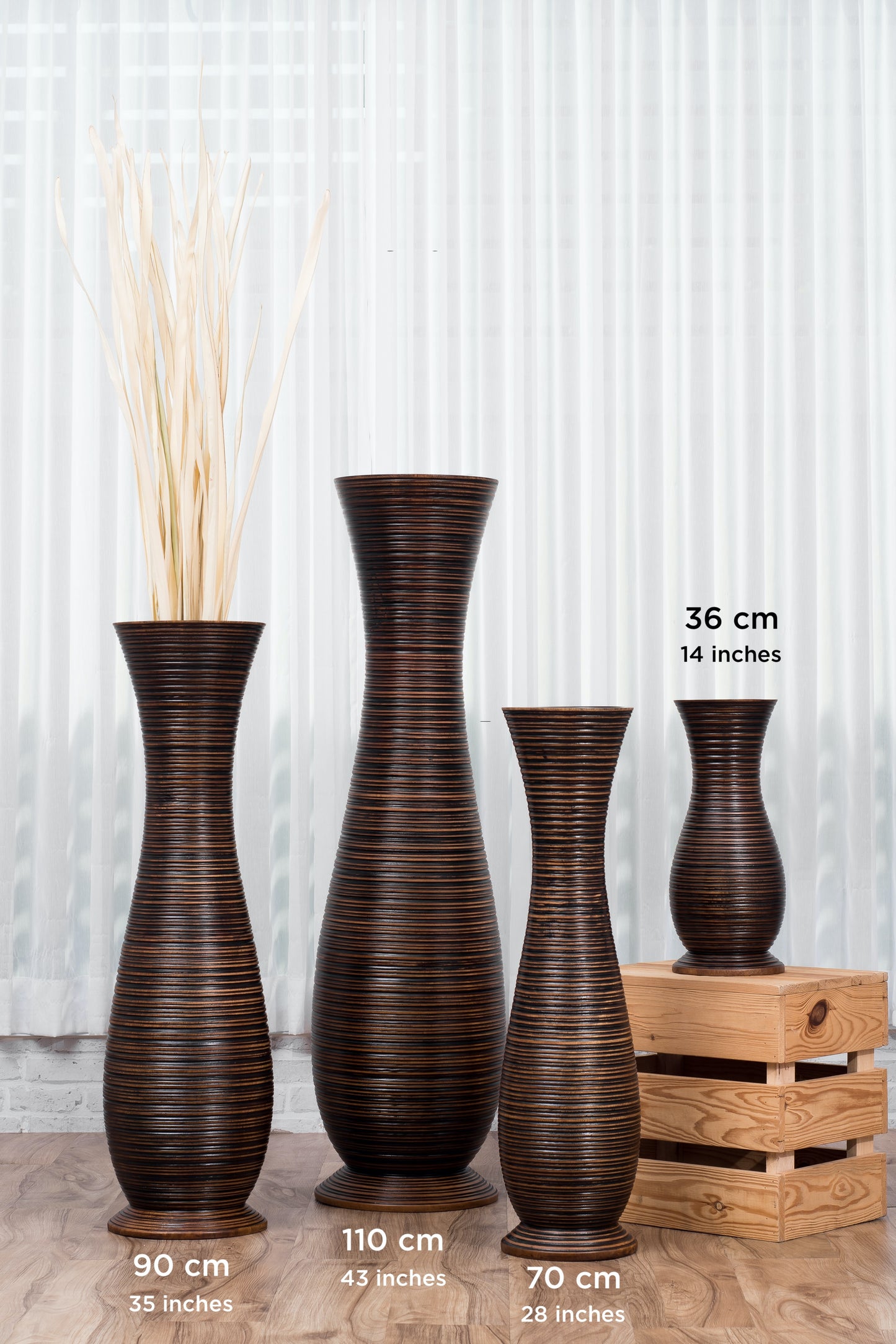 Large Mango Wood Floor Vase – Handcrafted Decorative Highlight from Thailand, 34 inches