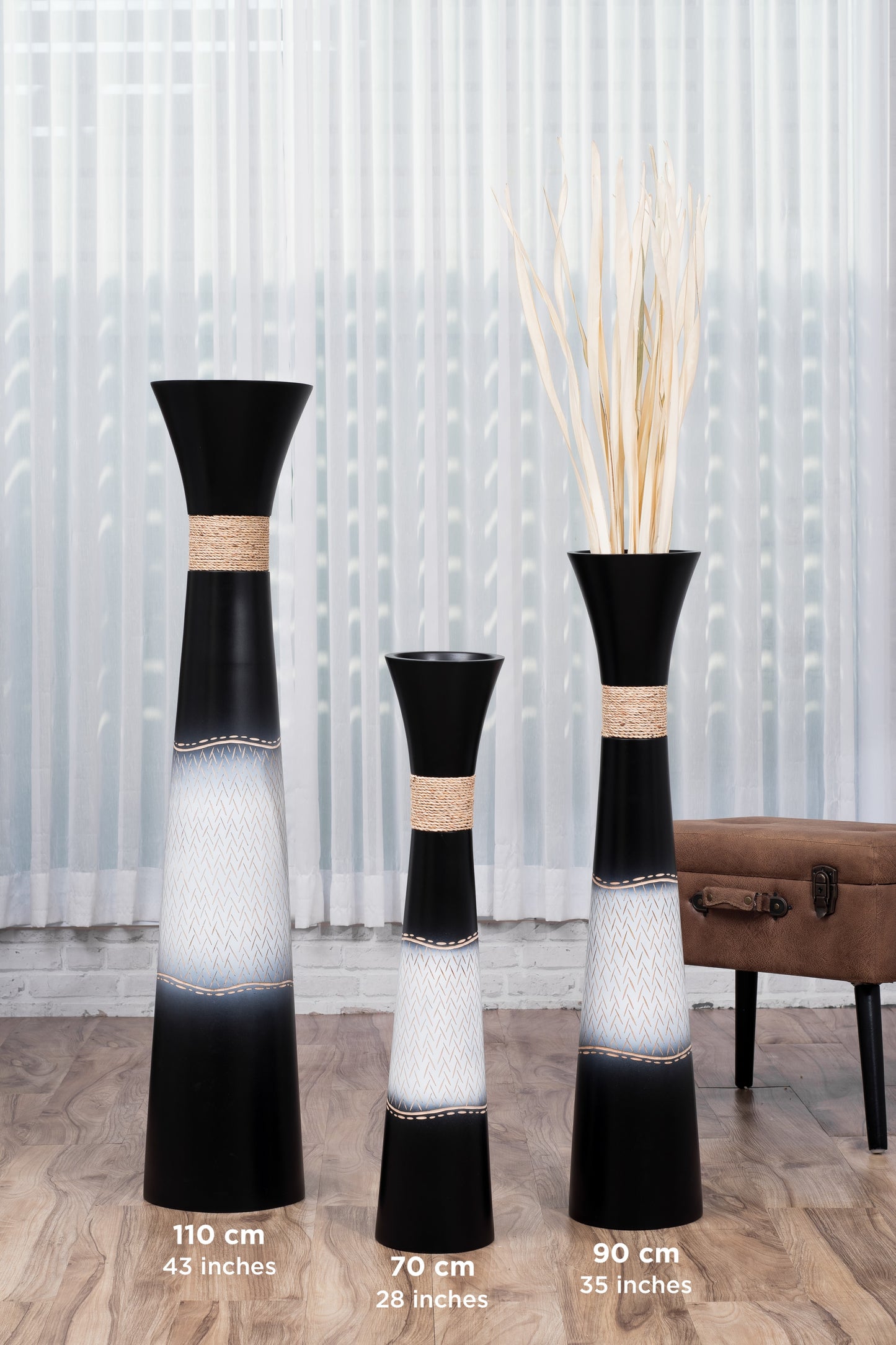 Large Mango Wood Floor Vase – Handcrafted Decorative Highlight from Thailand, 41 inches