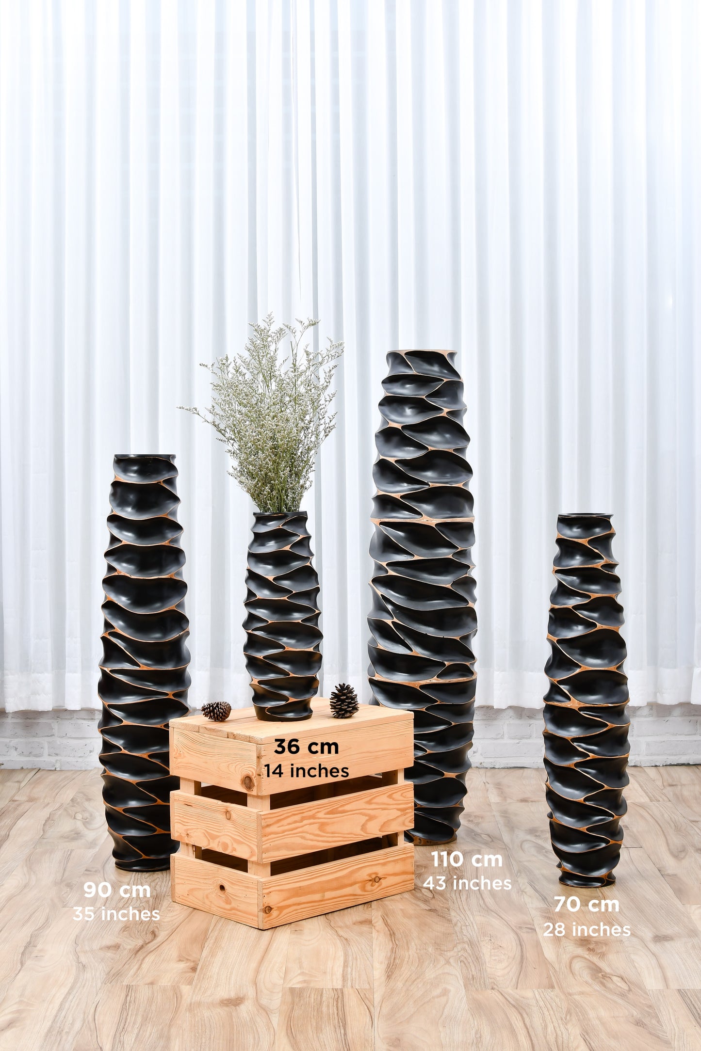 Large Mango Wood Floor Vase – Handcrafted Decorative Highlight from Thailand, 34 inches