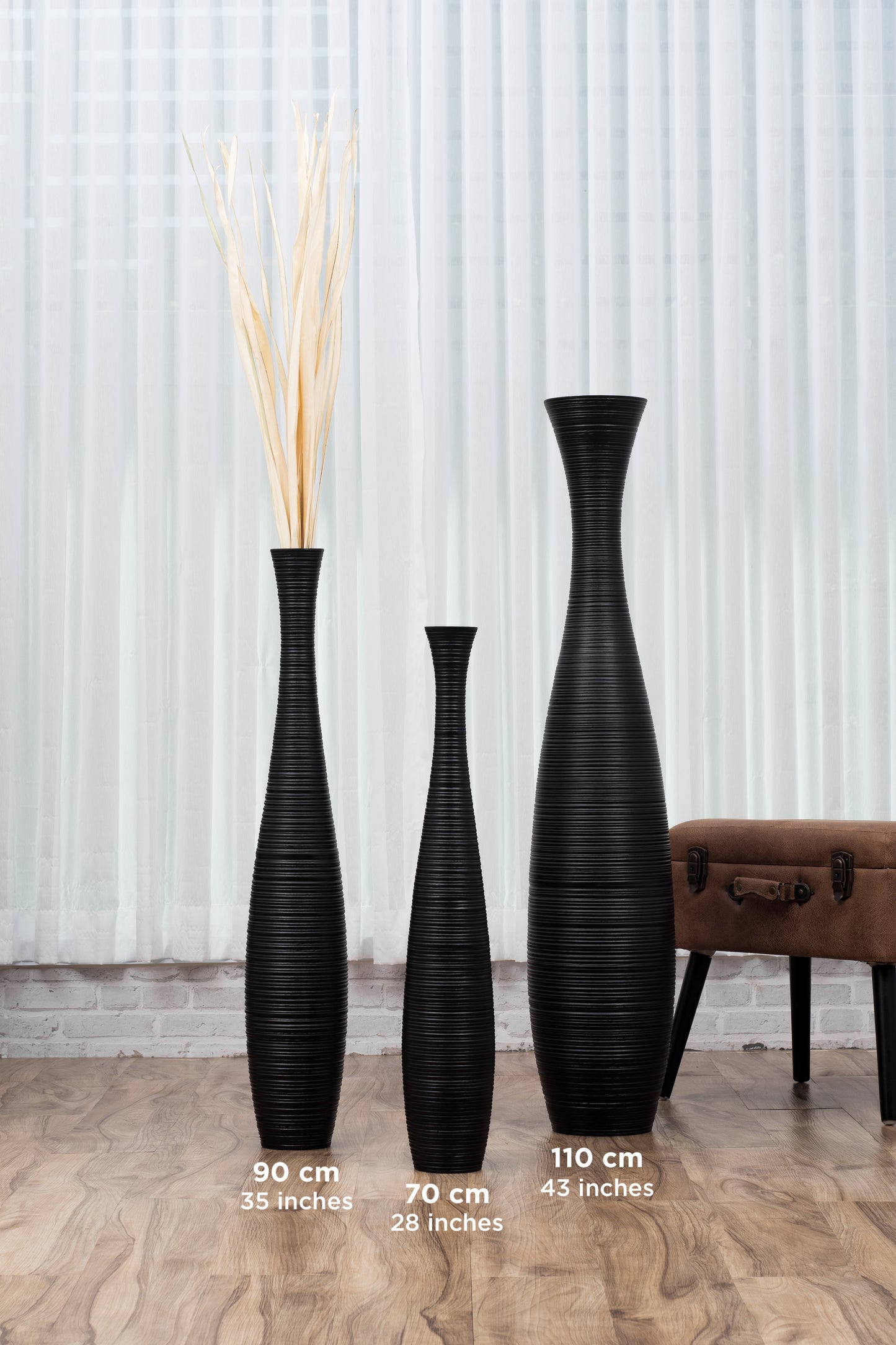 Large Mango Wood Floor Vase – Handcrafted Decorative Highlight from Thailand, 41 inches