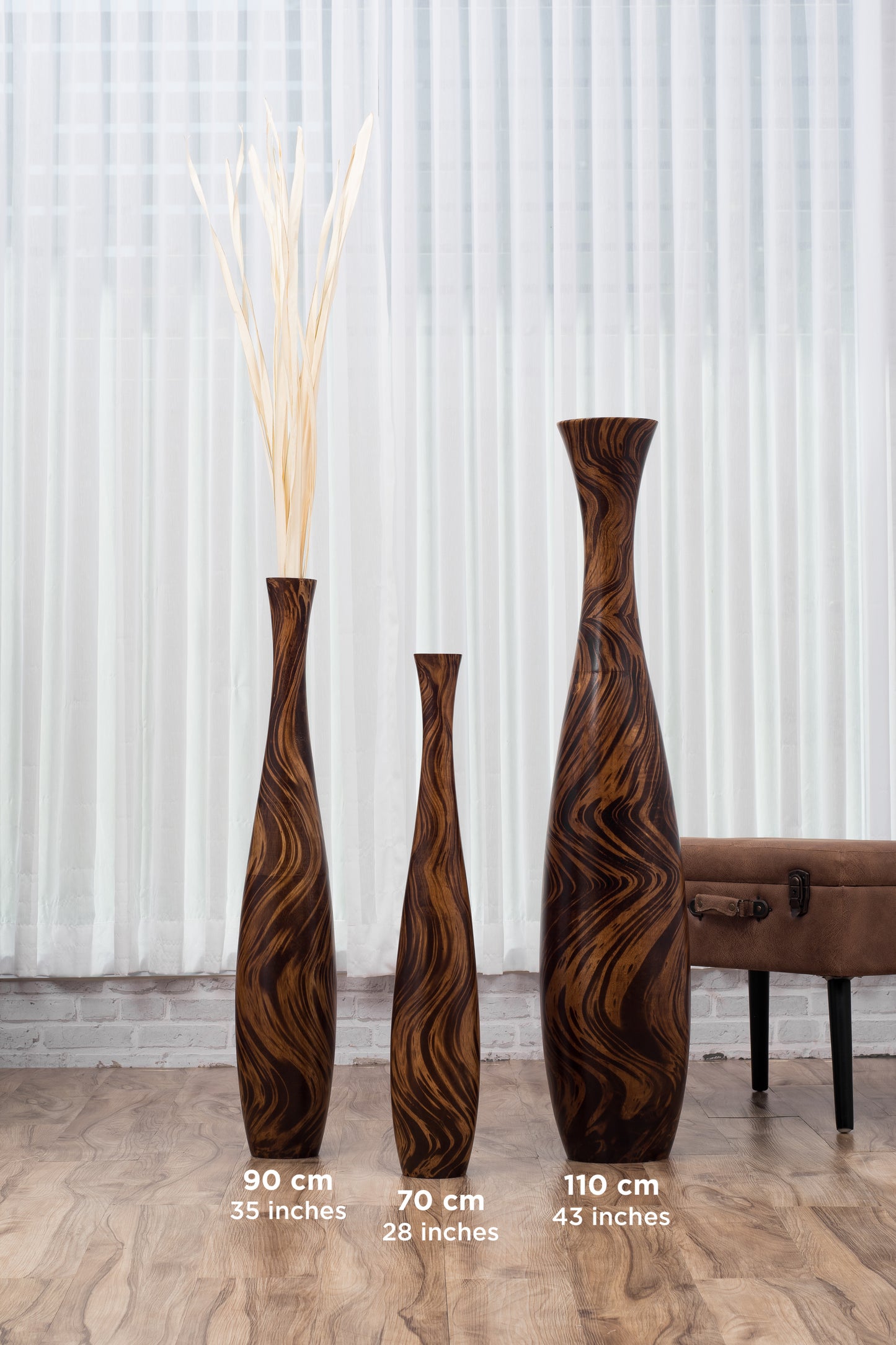 Large Mango Wood Floor Vase – Handcrafted Decorative Highlight from Thailand, 41 inches