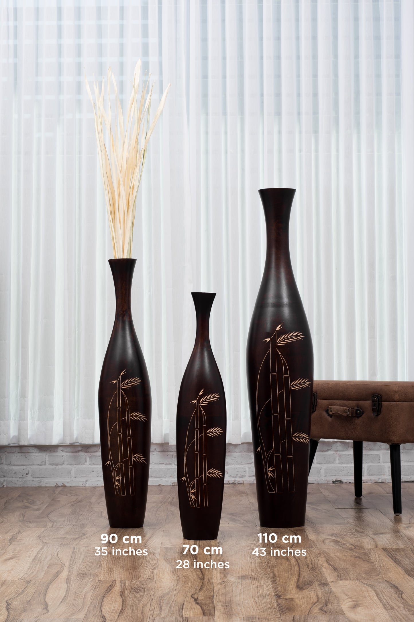 Large Mango Wood Floor Vase – Handcrafted Decorative Highlight from Thailand, 41 inches