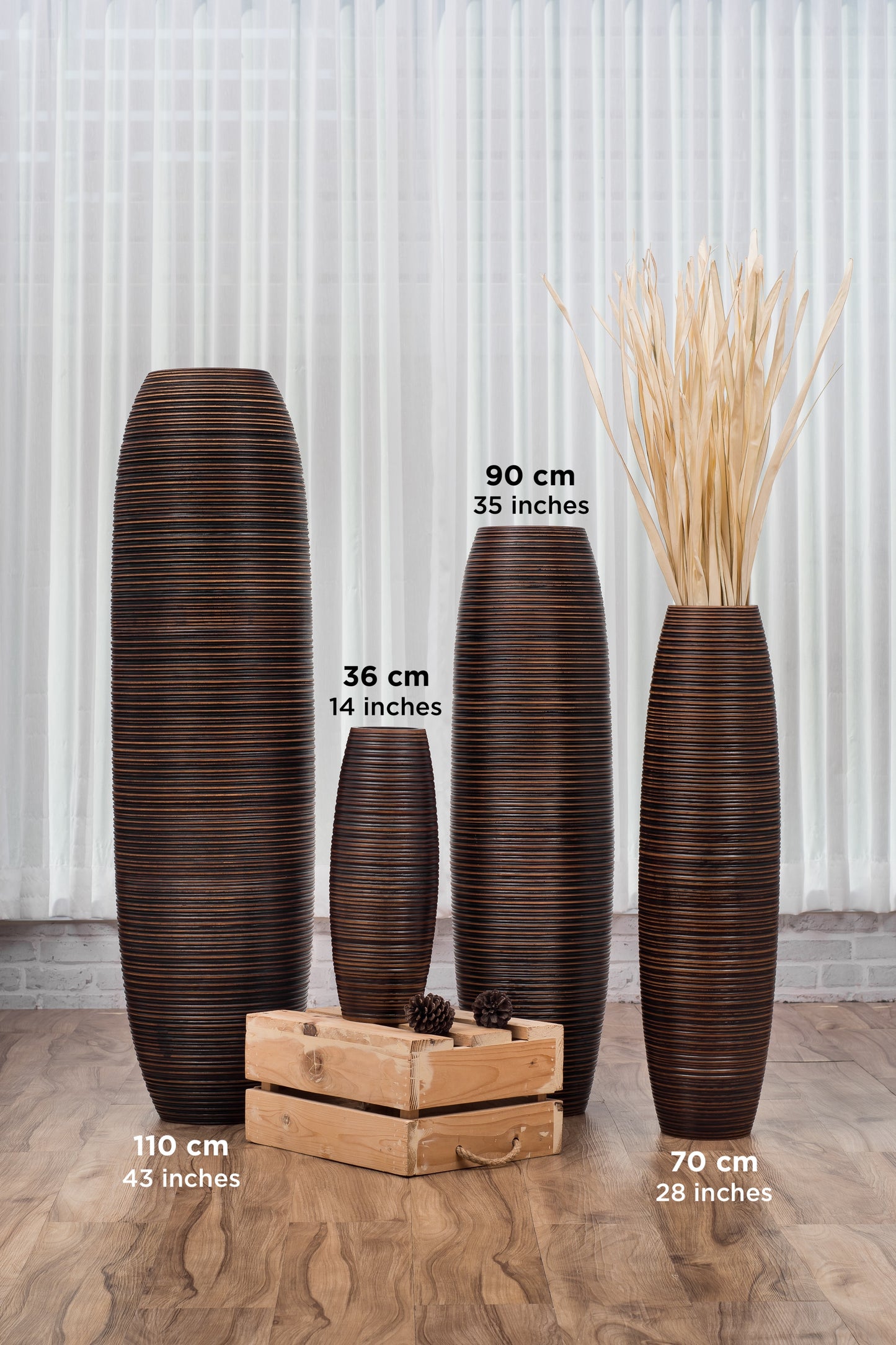 Large Mango Wood Floor Vase – Handcrafted Decorative Highlight from Thailand, 41 inches