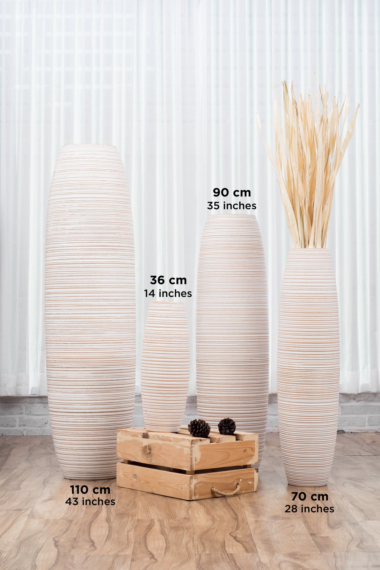 Large Mango Wood Floor Vase – Handcrafted Decorative Highlight from Thailand, 41 inches