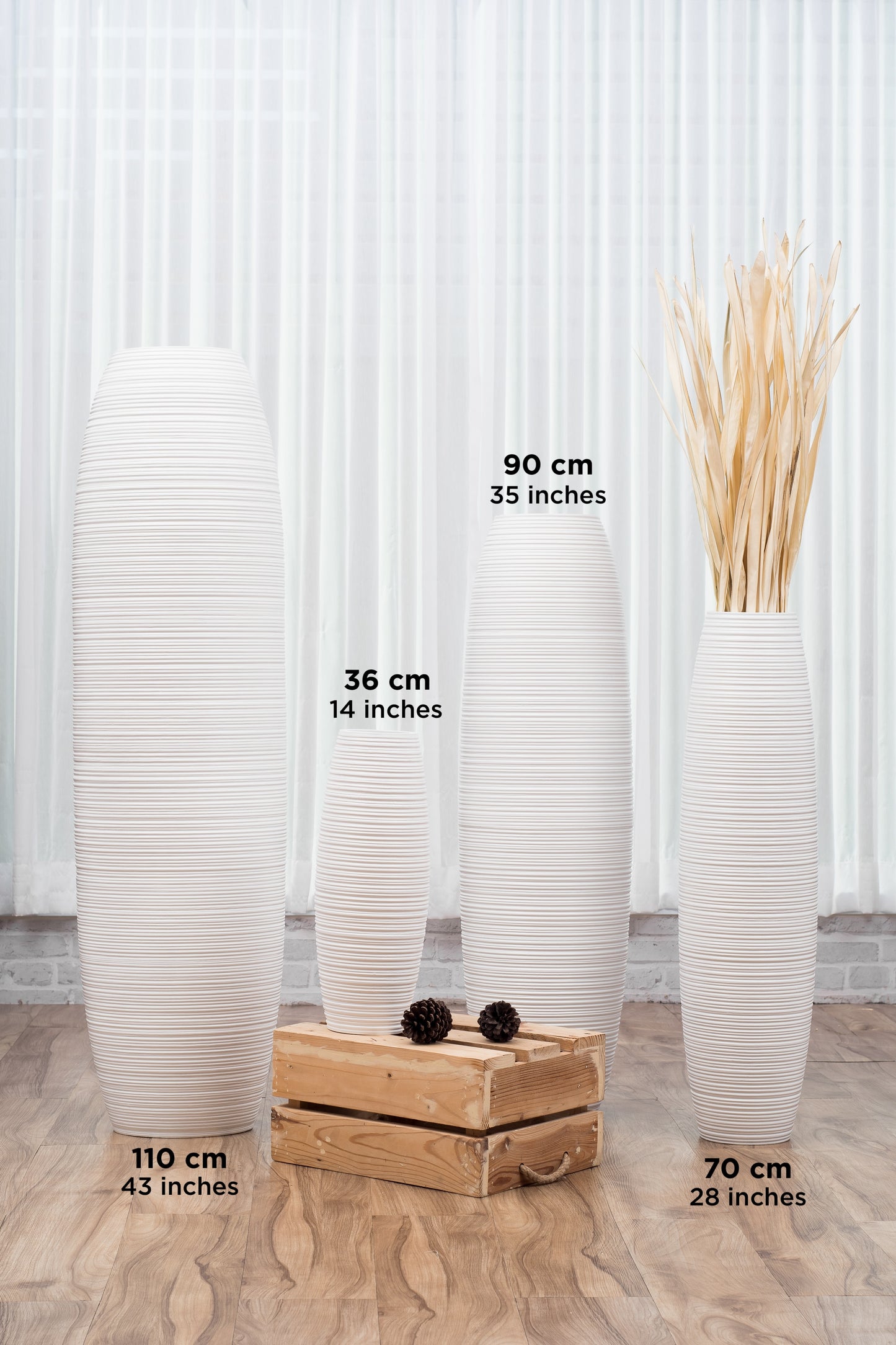 Large Mango Wood Floor Vase – Handcrafted Decorative Highlight from Thailand, 34 inches